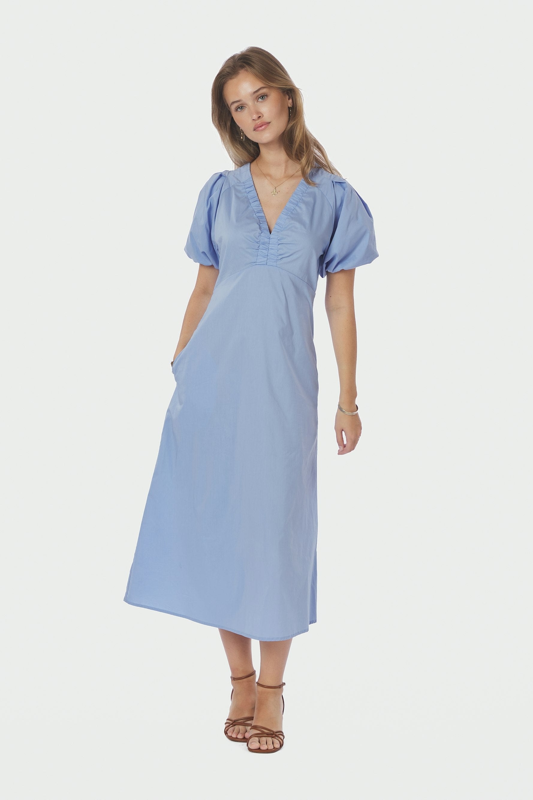 Illana Poplin kjole - Sky Blue