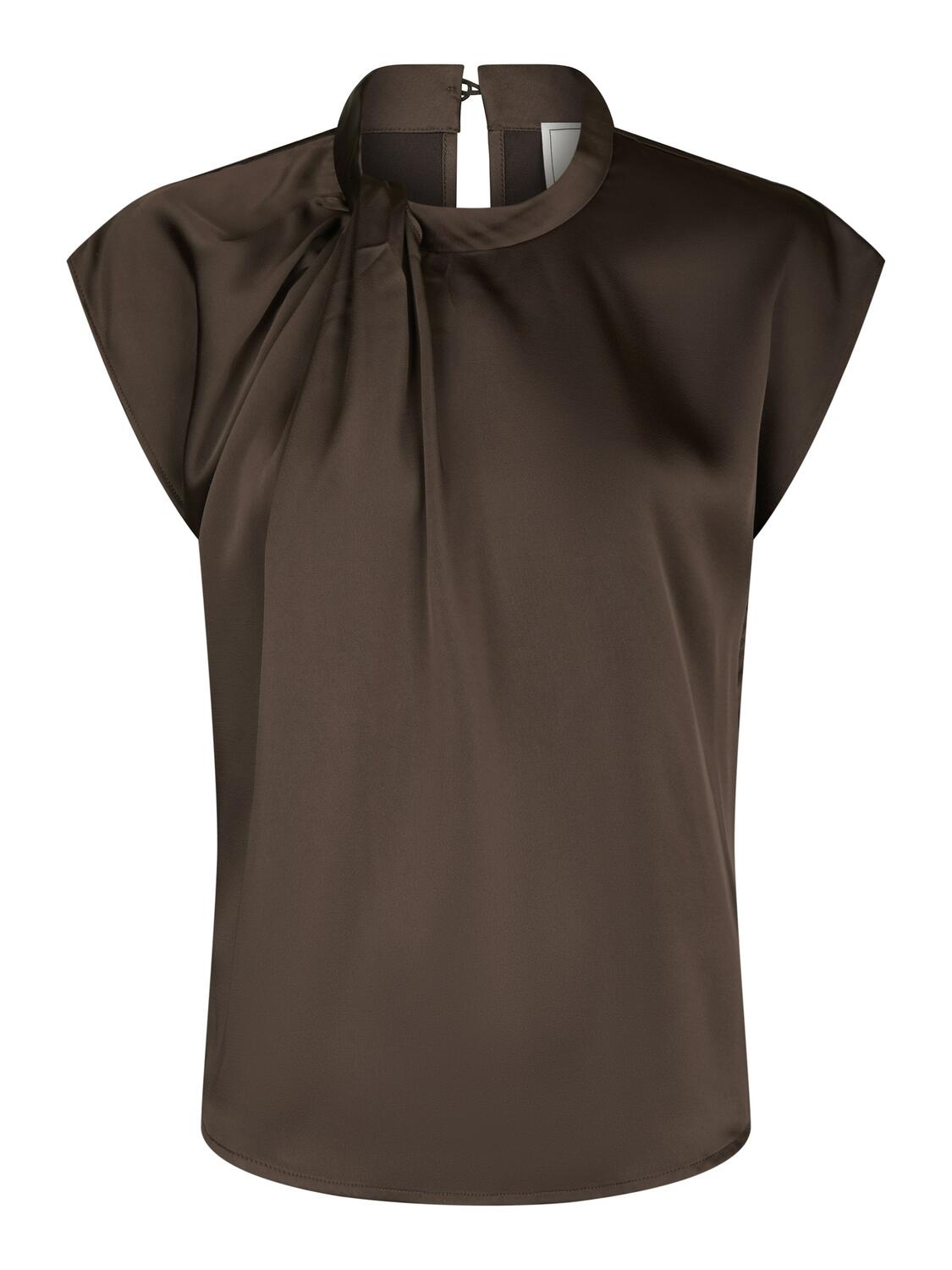 Fleur Drapy Satin bluse - Dark Brown