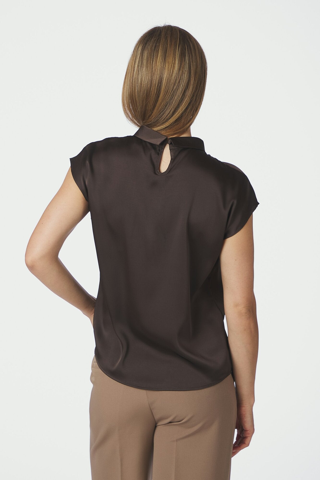 Fleur Drapy Satin bluse - Dark Brown