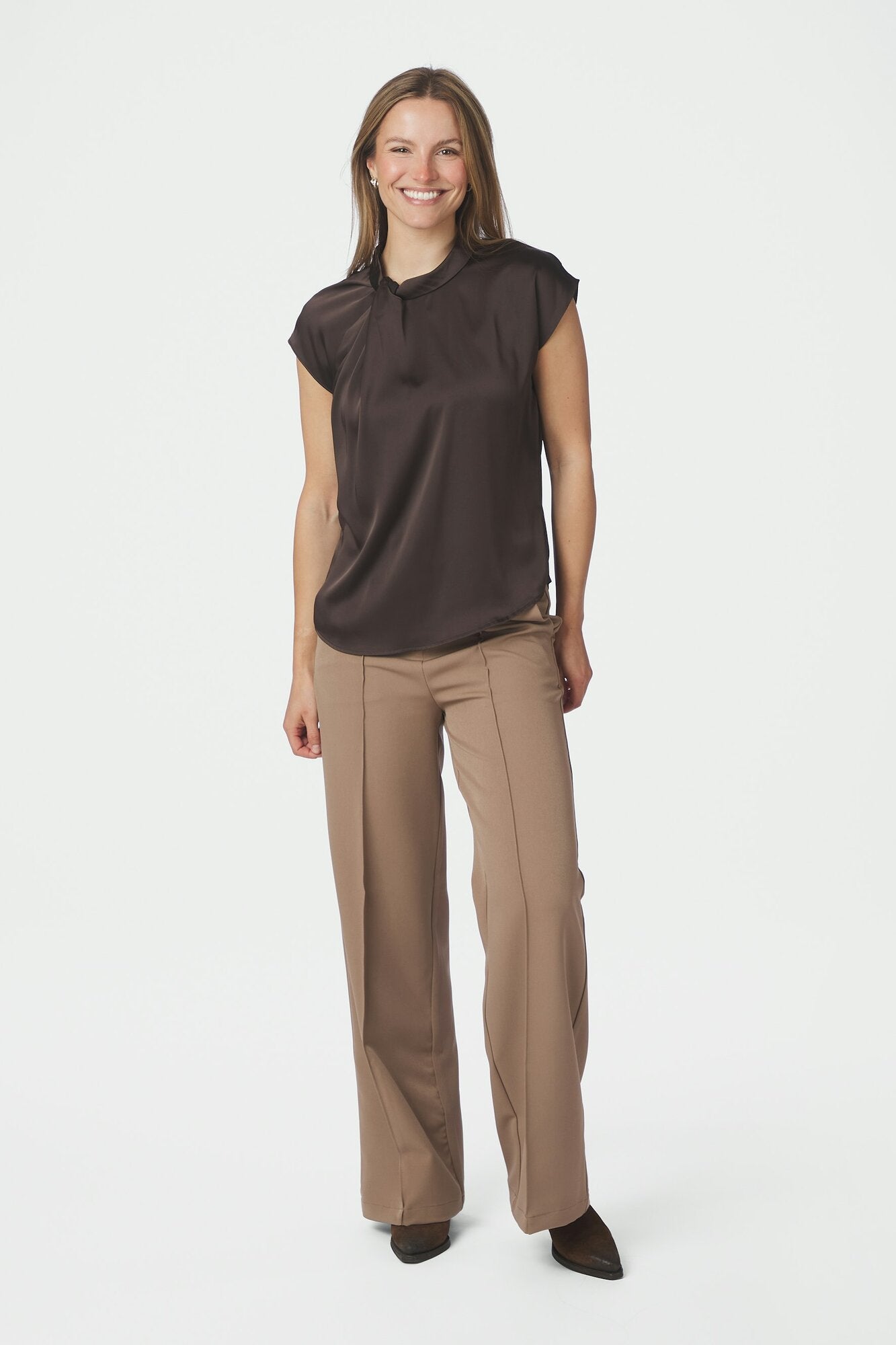 Fleur Drapy Satin bluse - Dark Brown