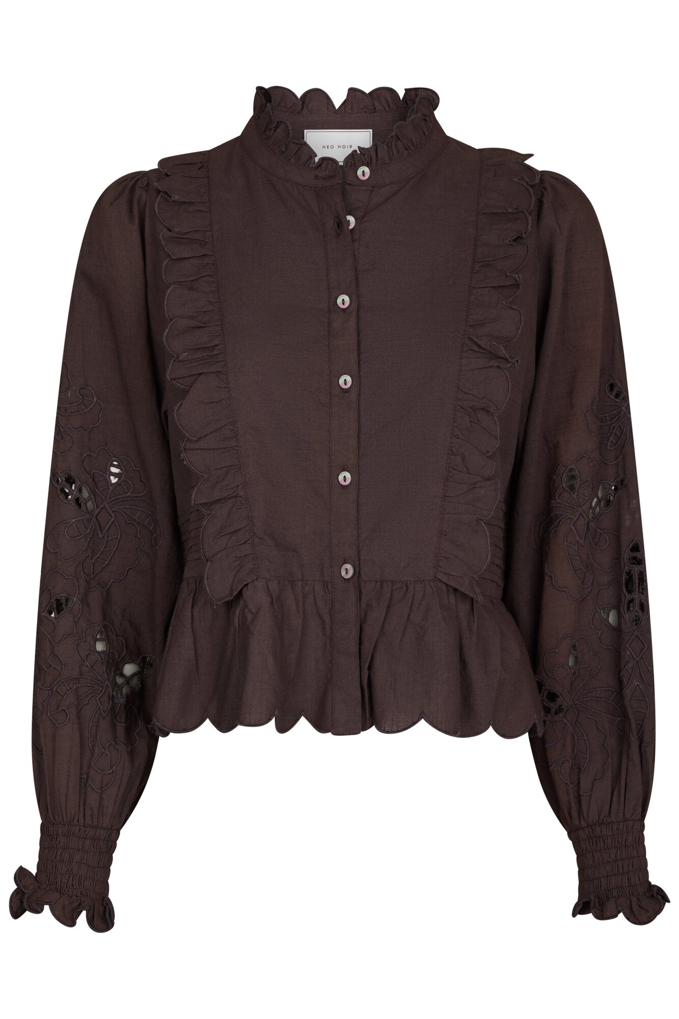 Petrine Embroidery bluse - mørkebrun