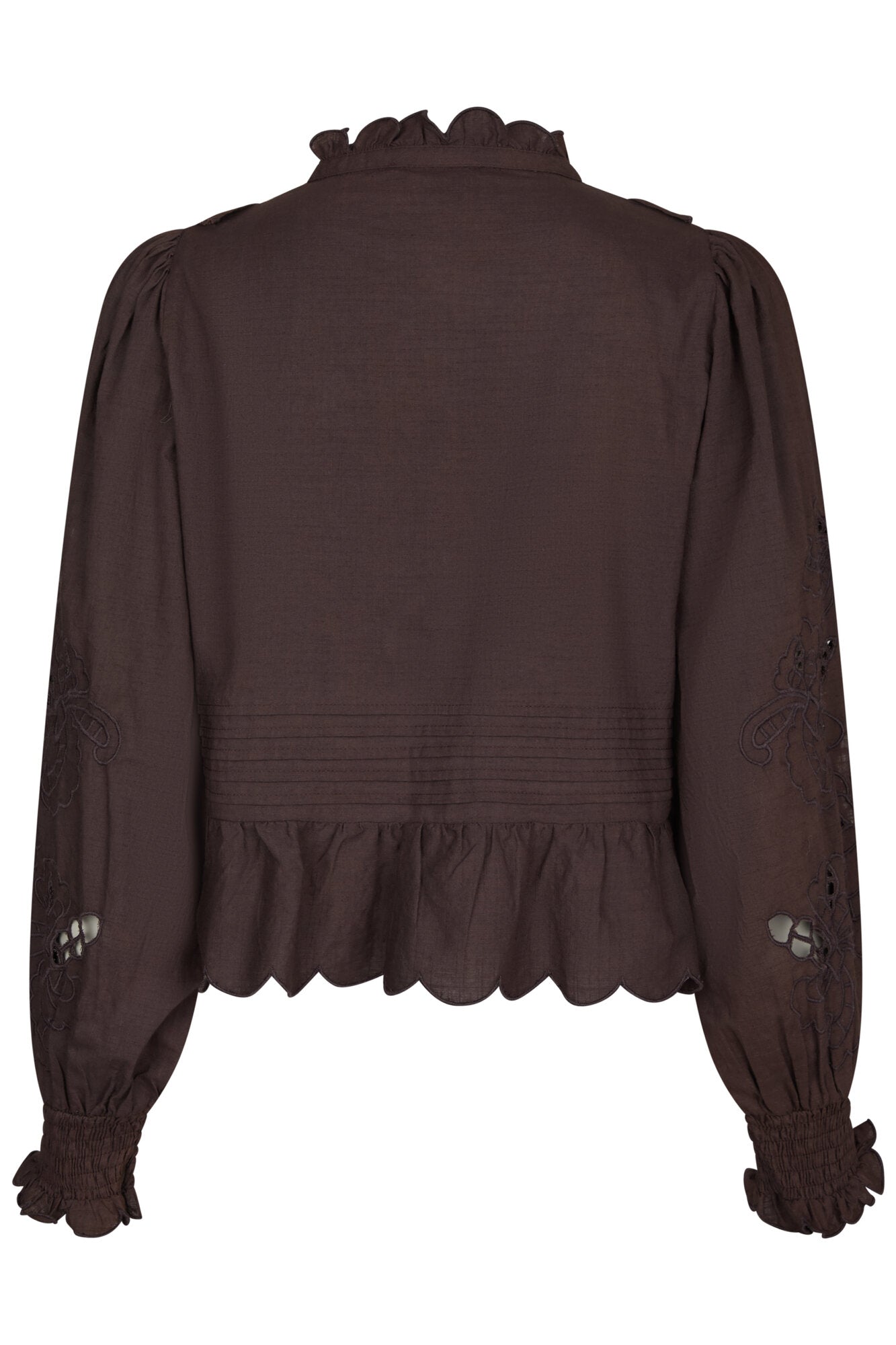 Petrine Embroidery bluse - mørkebrun
