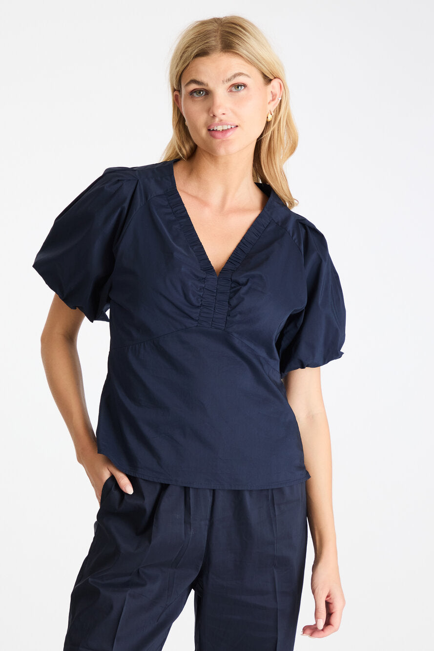 Irina Poplin bluse - Navy