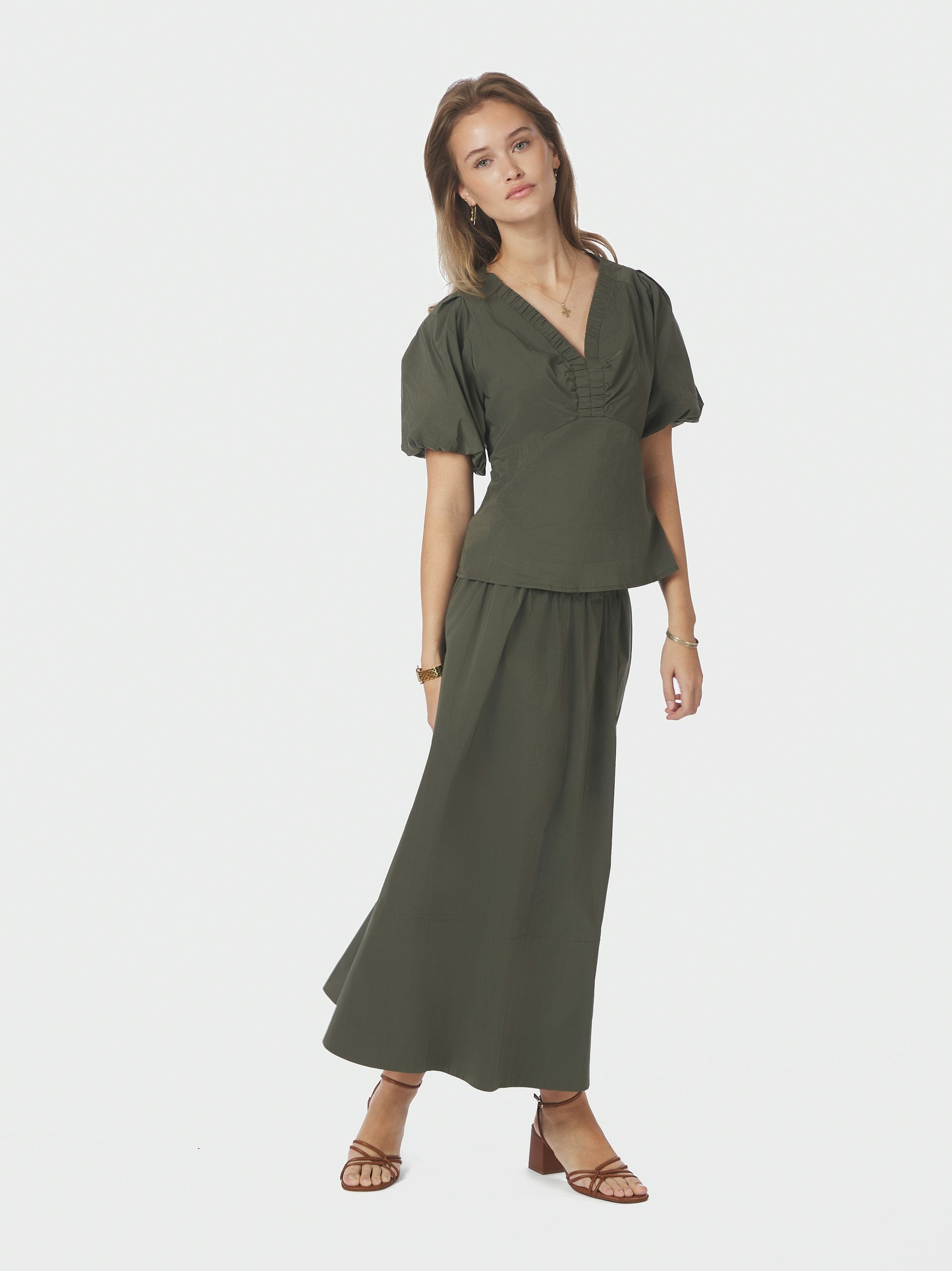 Irina Poplin bluse - Army