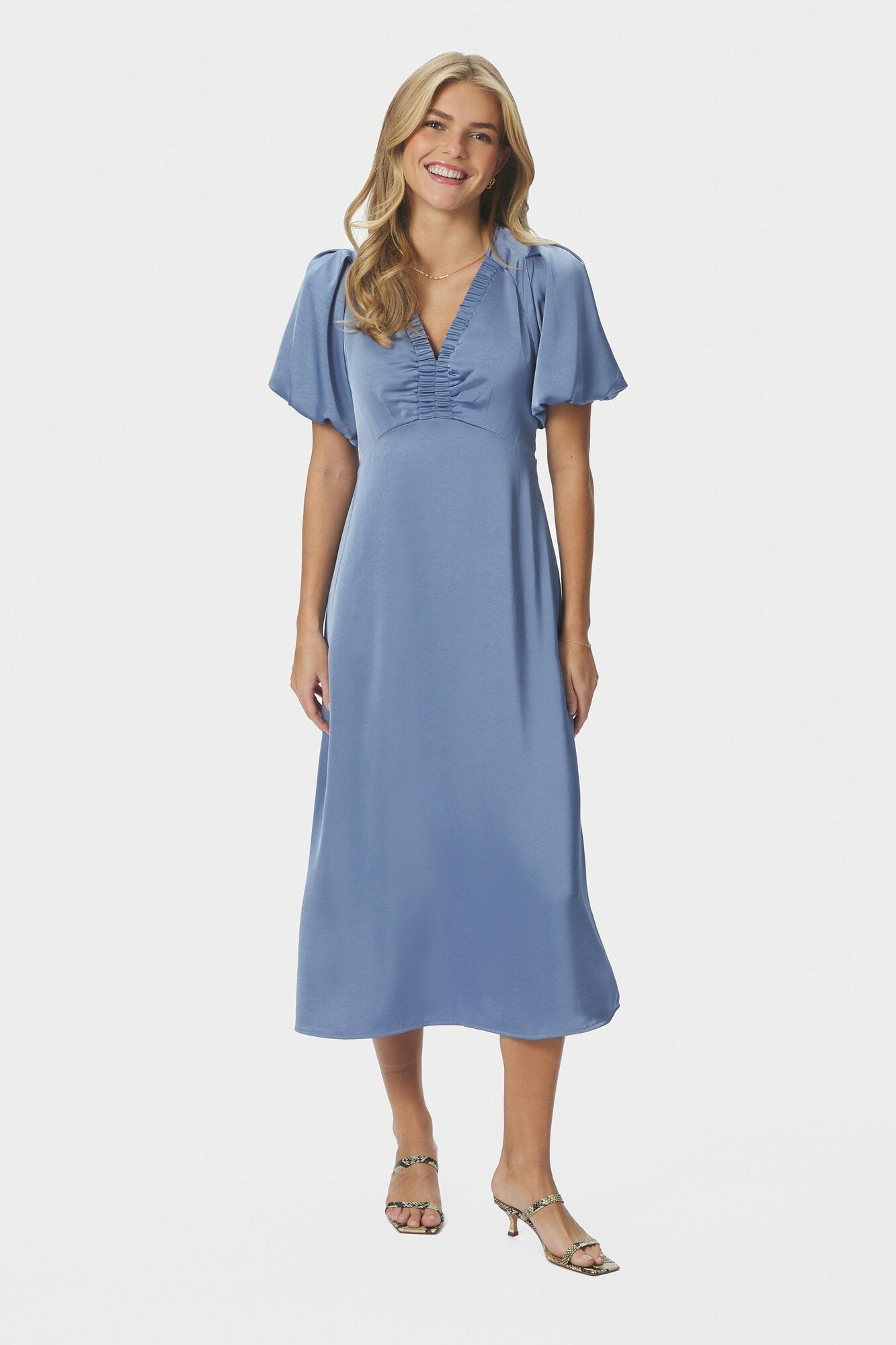 Illana Heavy Sateen kjole - Smoke Blue