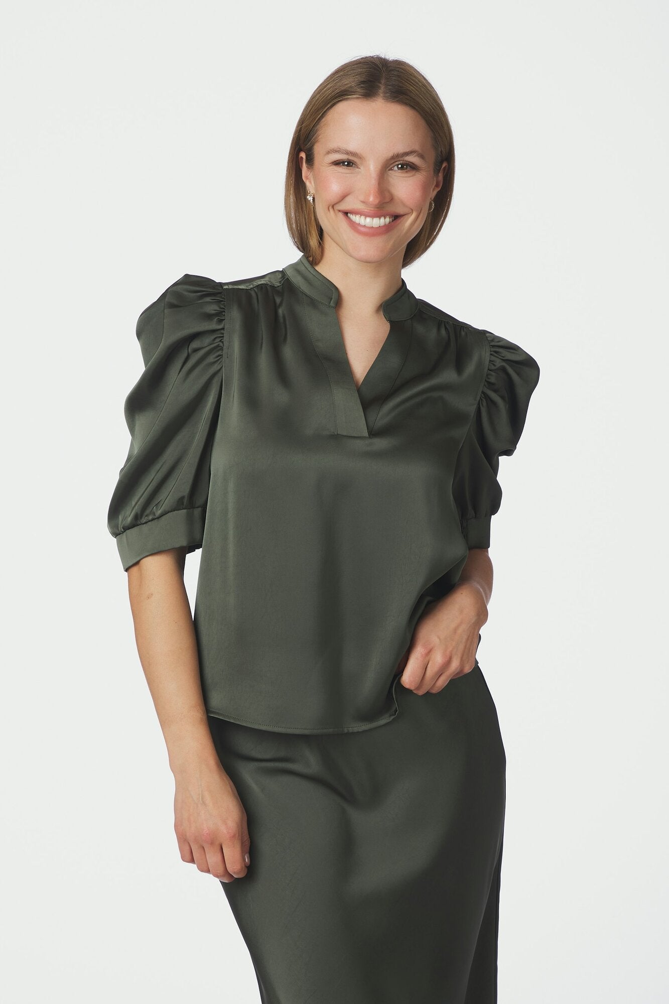 Roella Heavy Sateen bluse - Deep Green