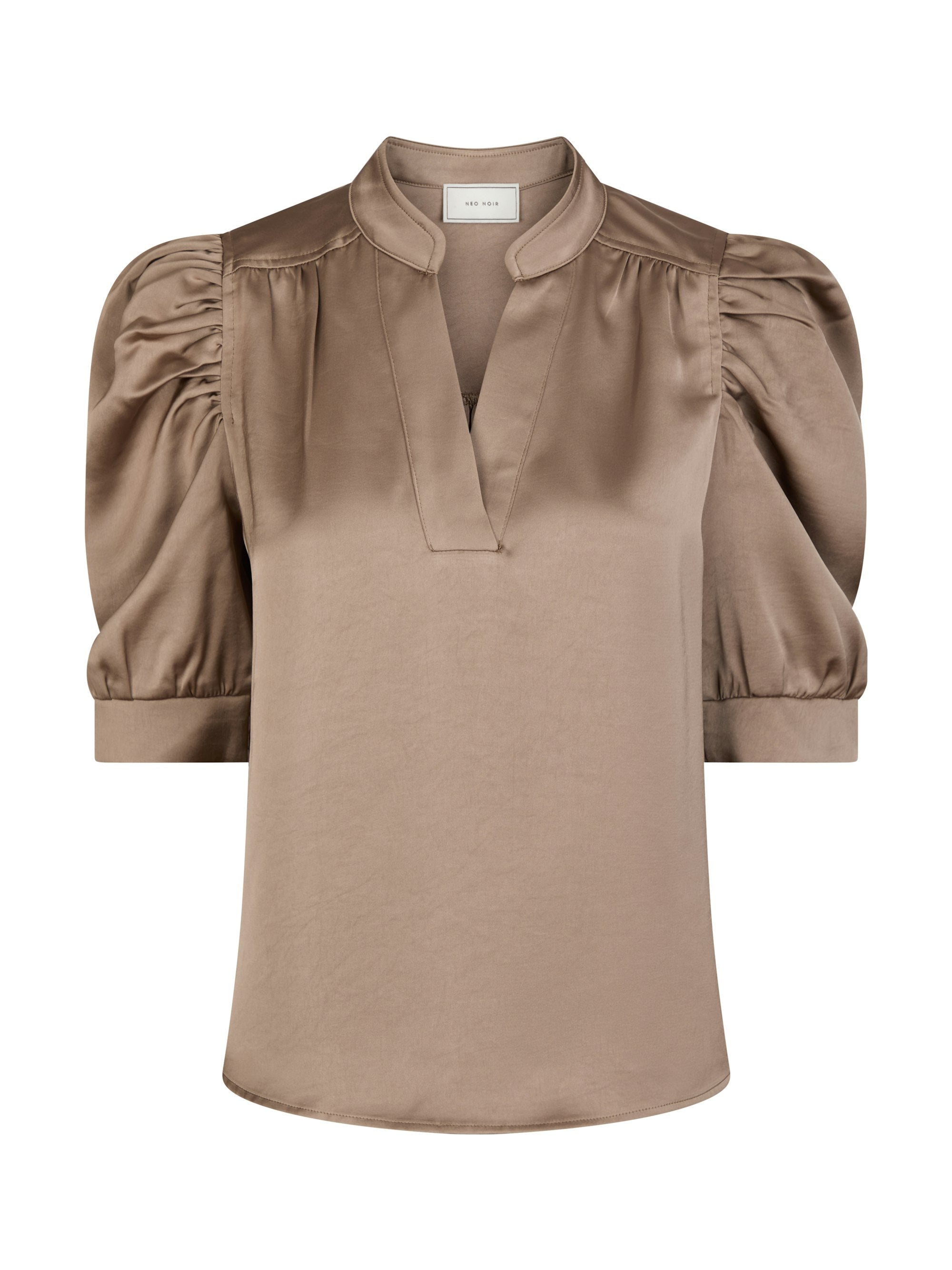 Roella Heavy Sateen bluse - Dark Taupe