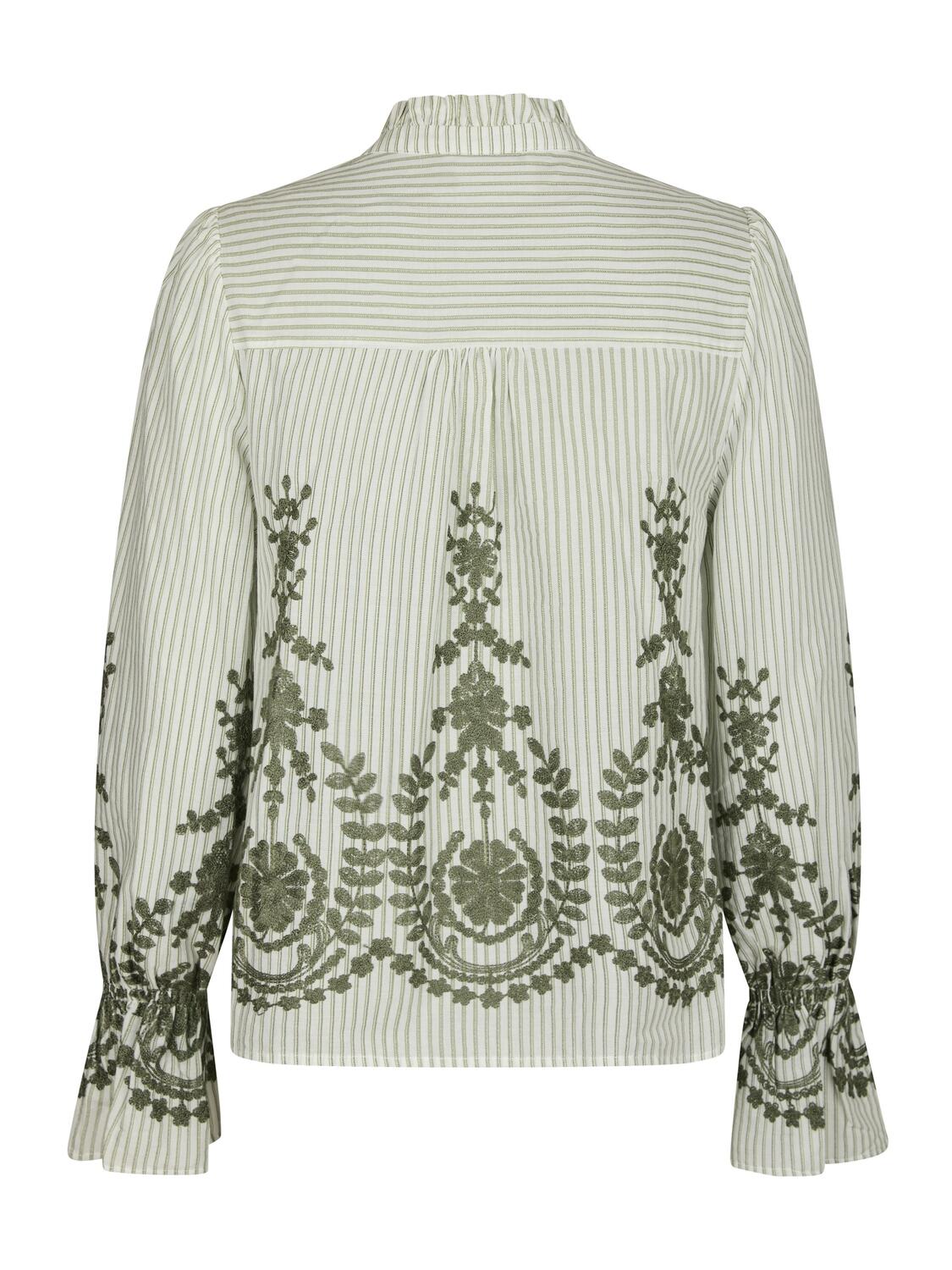 Amara Stripe Emb bluse - Dusty Green