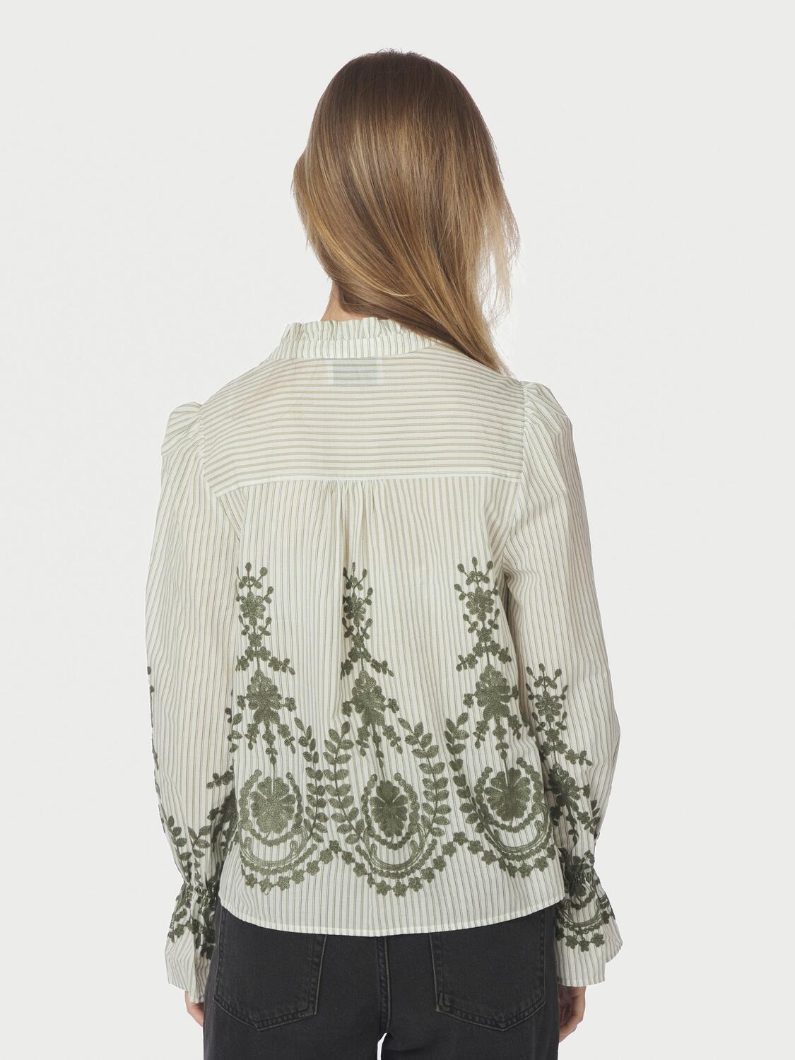 Amara Stripe Emb bluse - Dusty Green