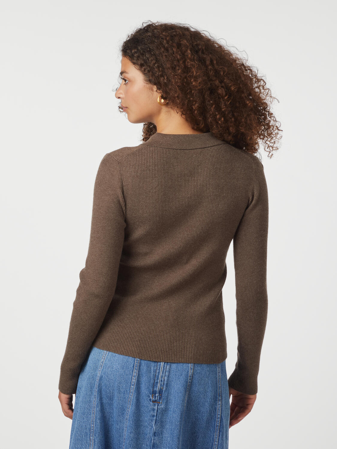 Panama strikket polotrøje - Brown Melange