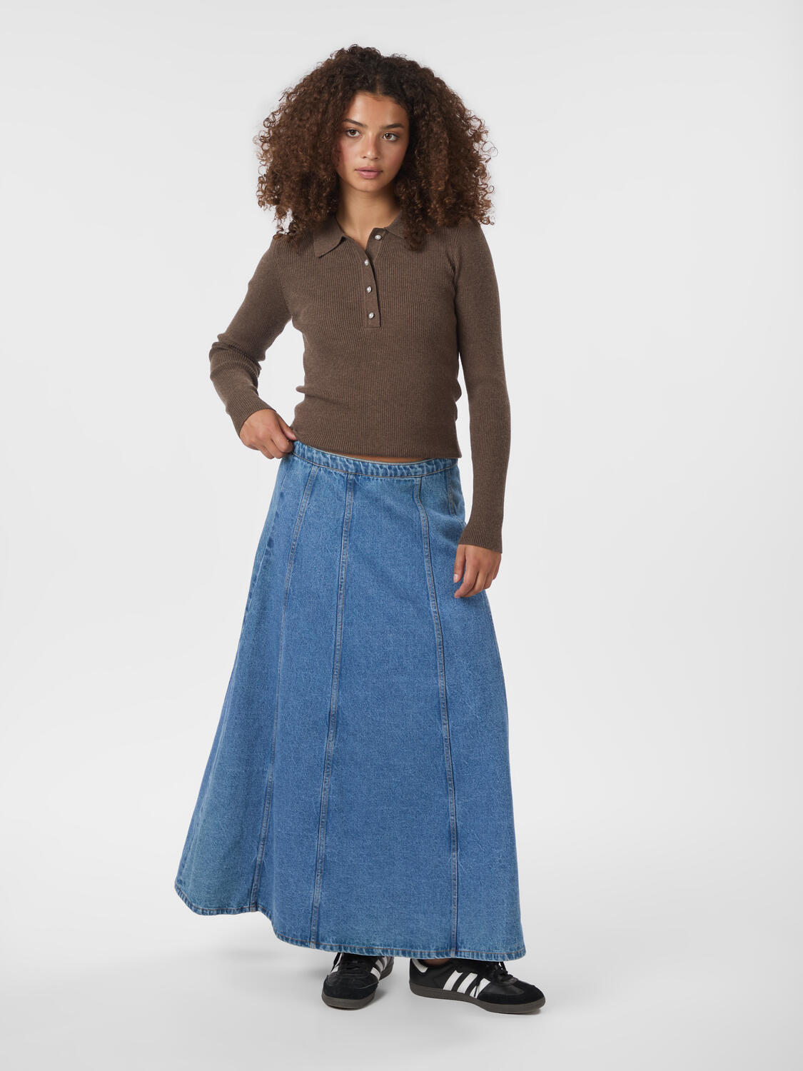 Panama strikket polotrøje - Brown Melange