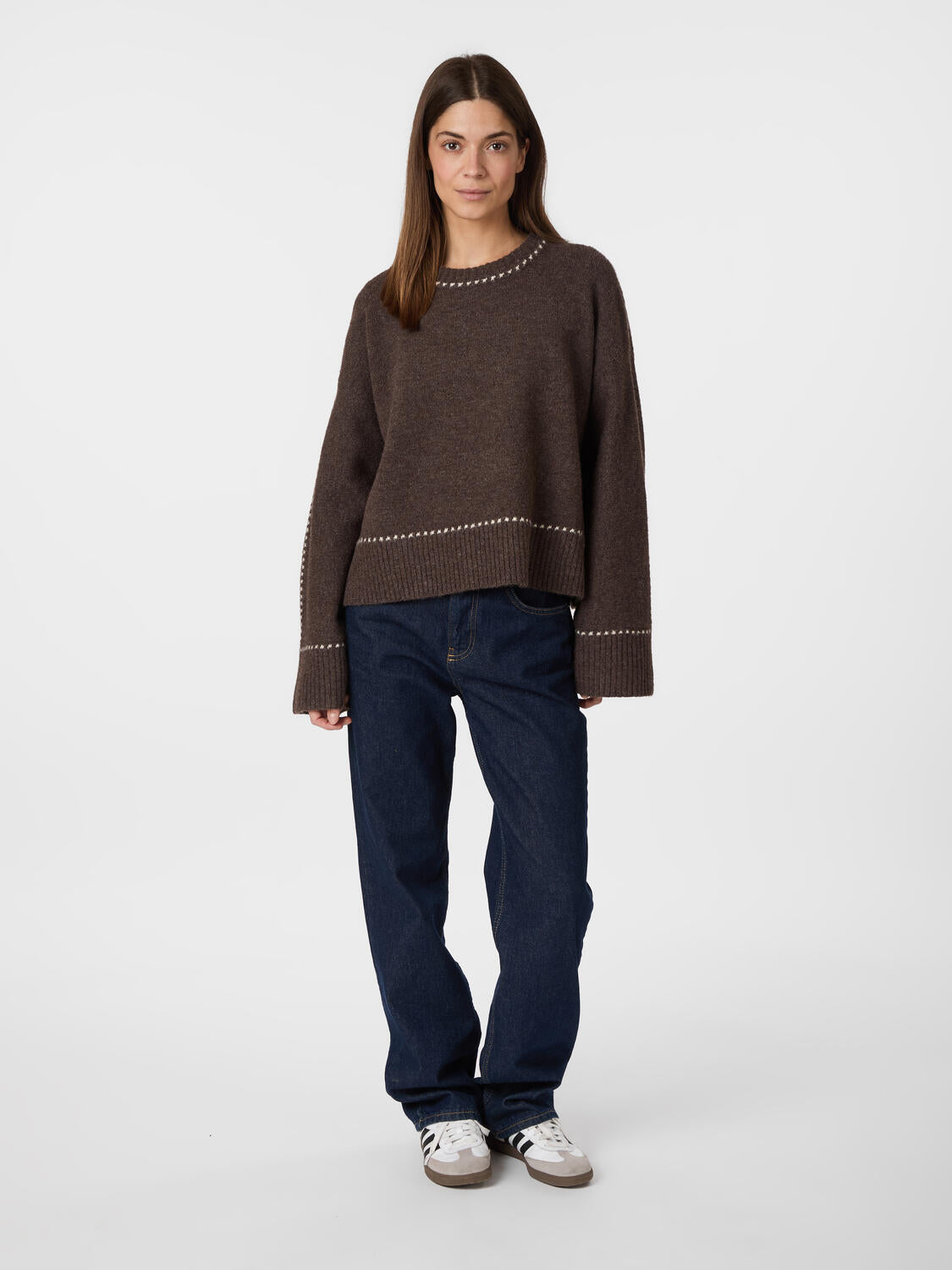 Roeme Stitch striktrøje - Brown Melange