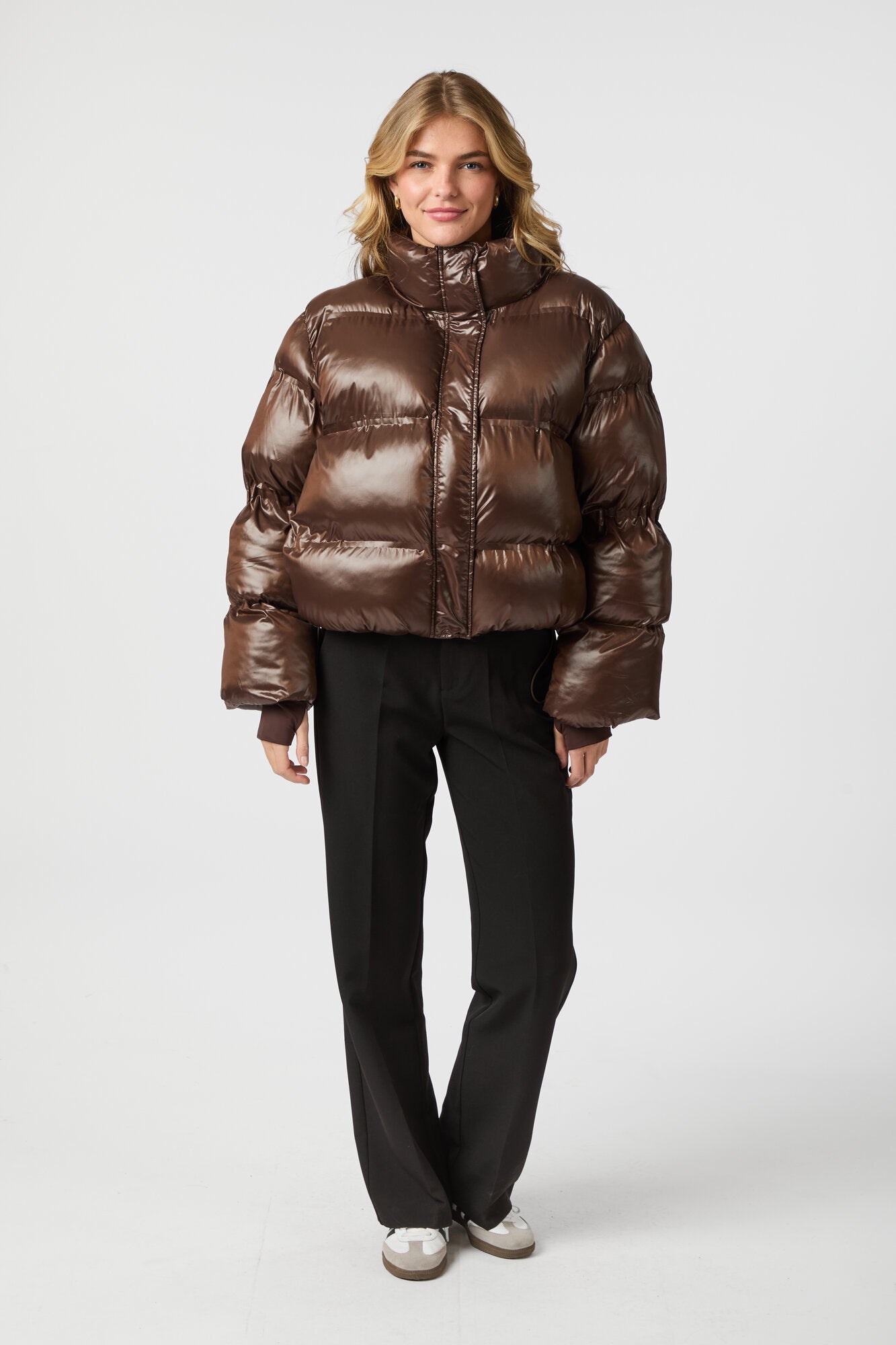 Rhea Shiny Puffer jakke - Dark Brown