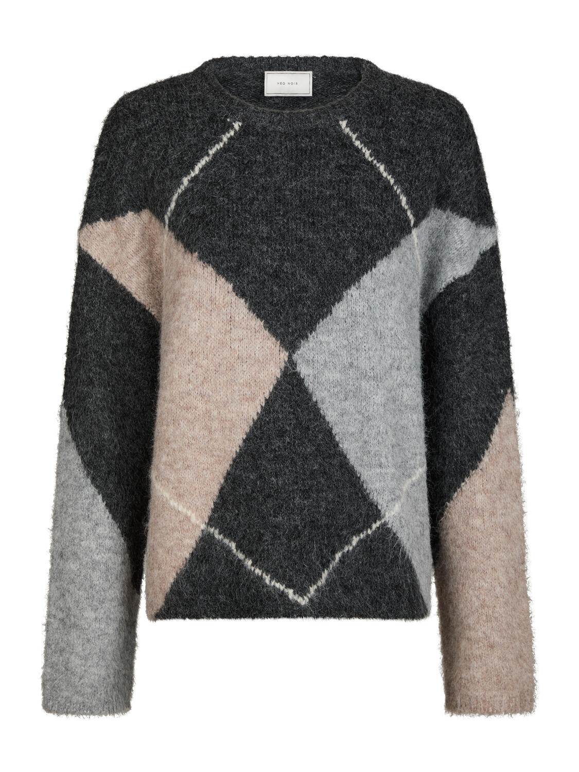 Inga Check Fluff striktrøje - Antracit