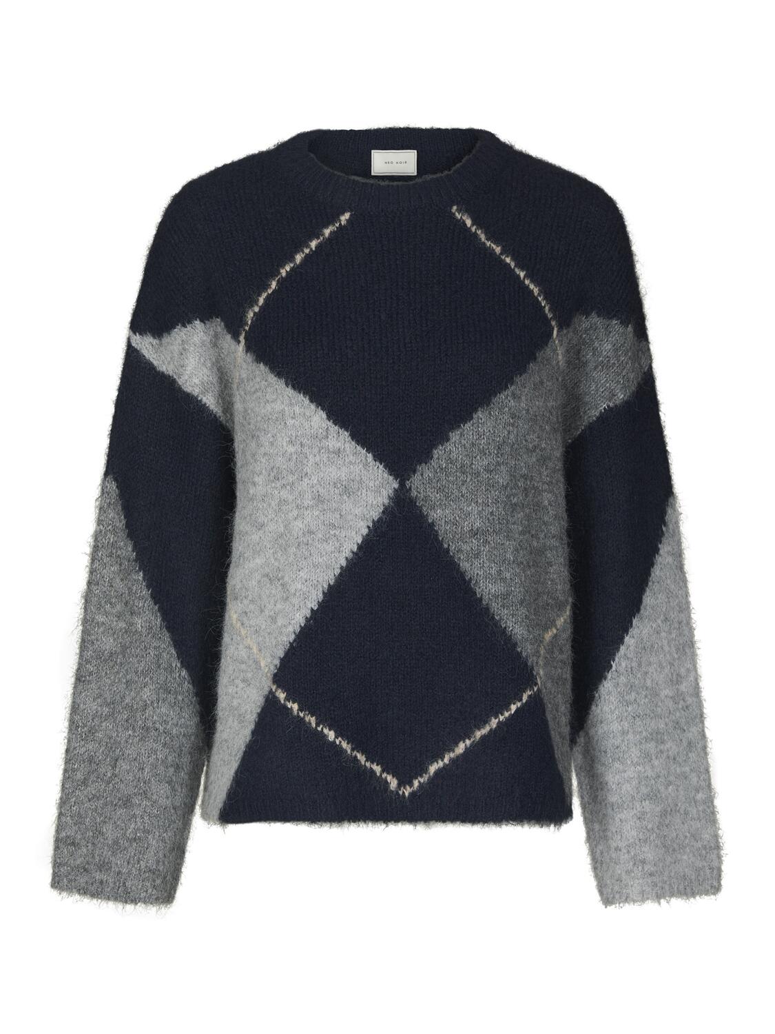 Inga Check Fluff striktrøje - Navy