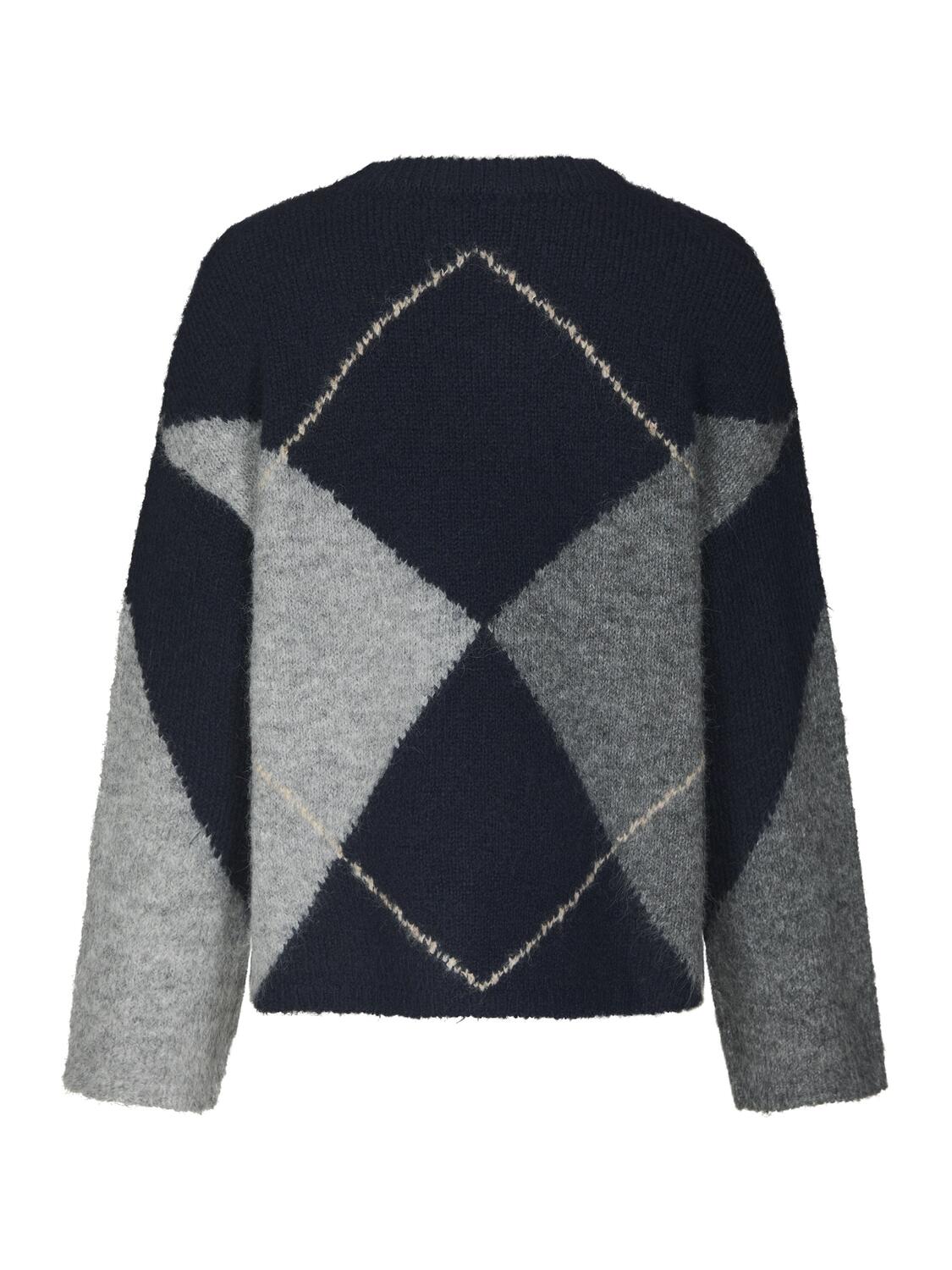 Inga Check Fluff striktrøje - Navy