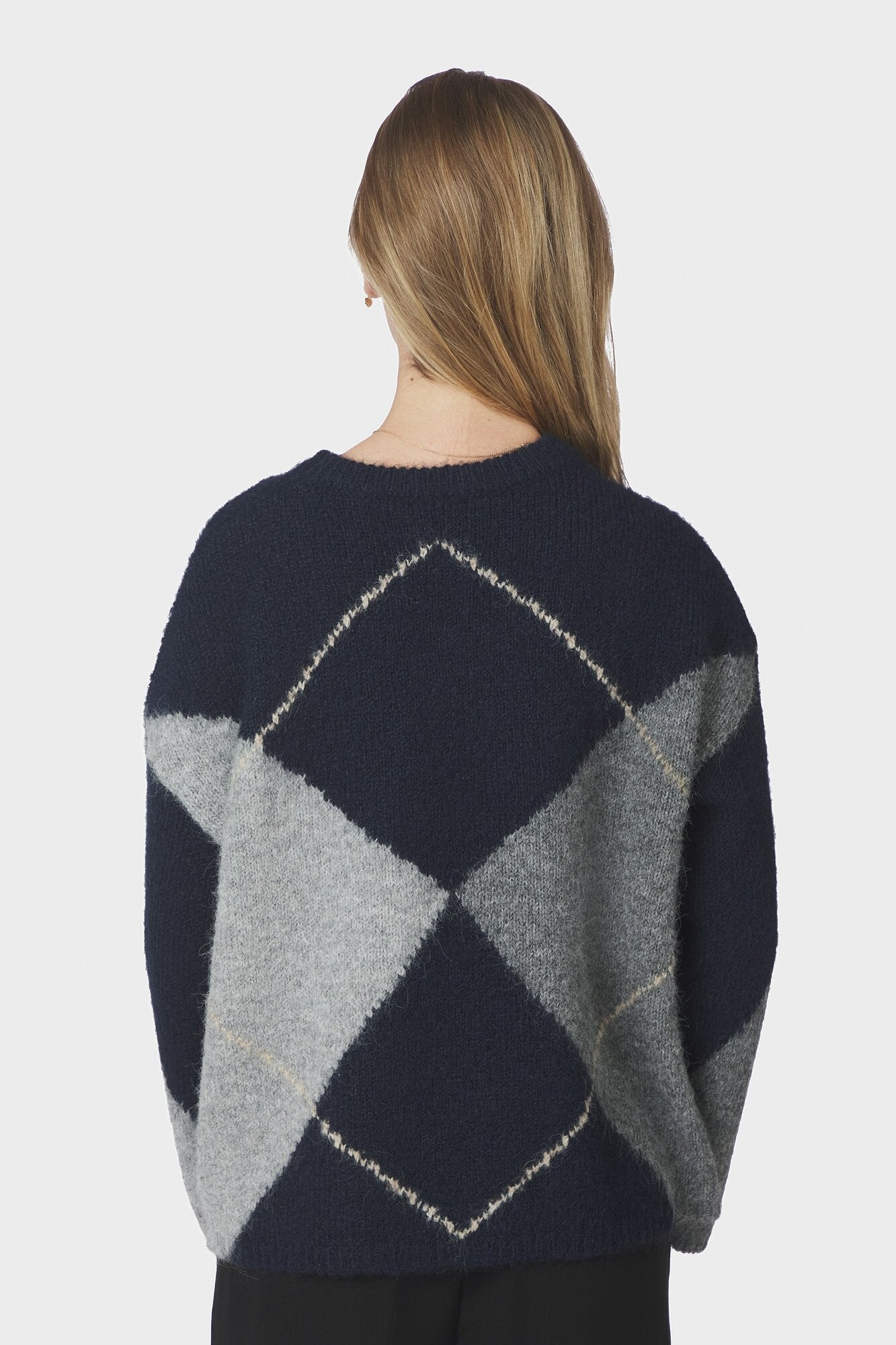 Inga Check Fluff striktrøje - Navy