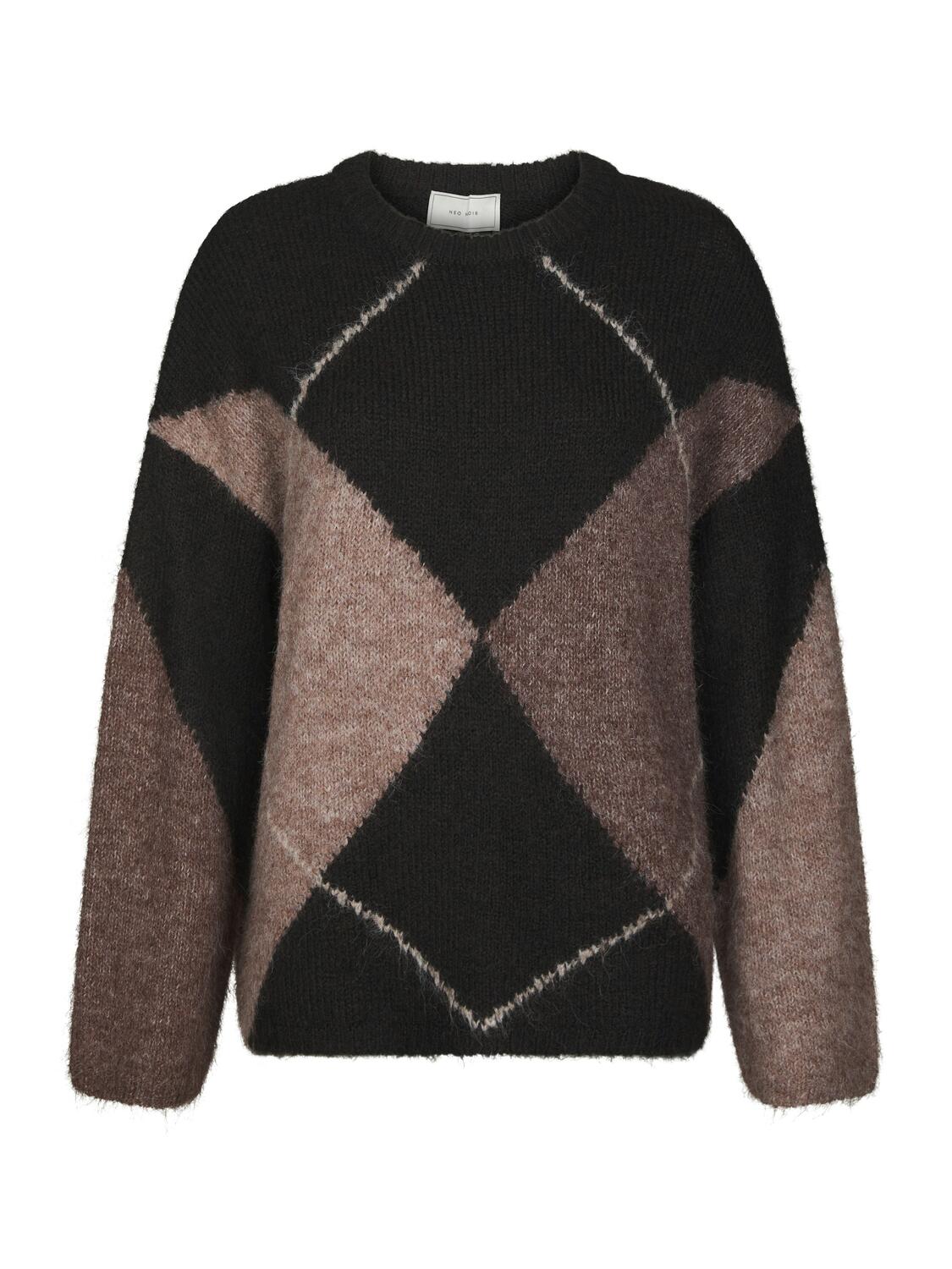 Inga Check Fluff striktrøje - Dark Brown