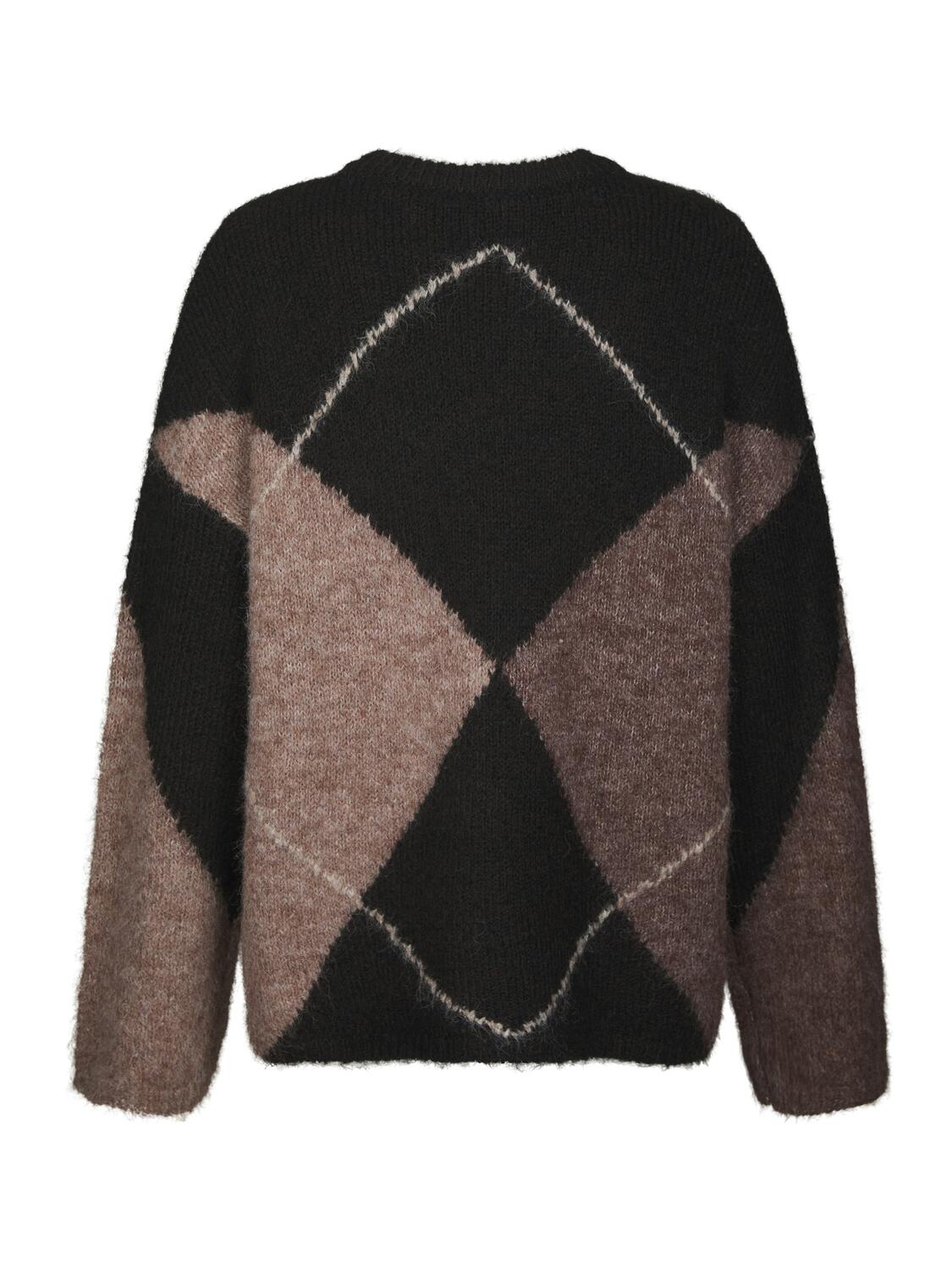 Inga Check Fluff striktrøje - Dark Brown