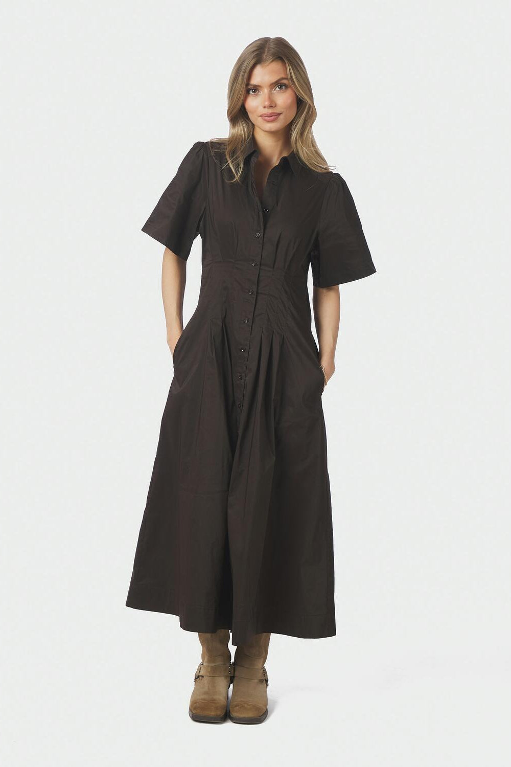 Baia Poplin kjole - Chocolate Brown