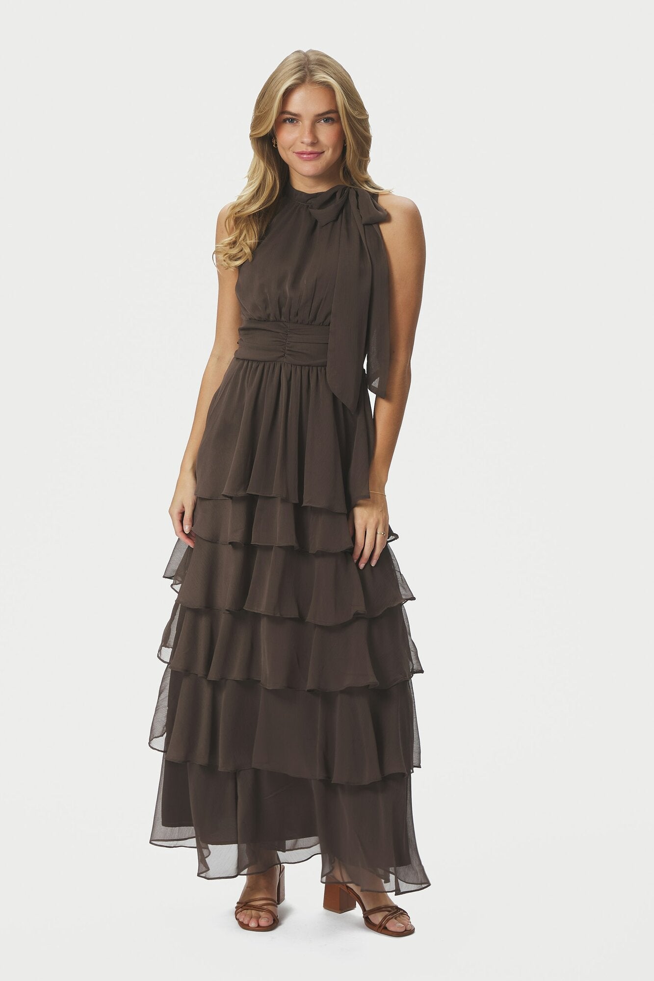 Marli Solid Chiffon kjole - Dusty Brown
