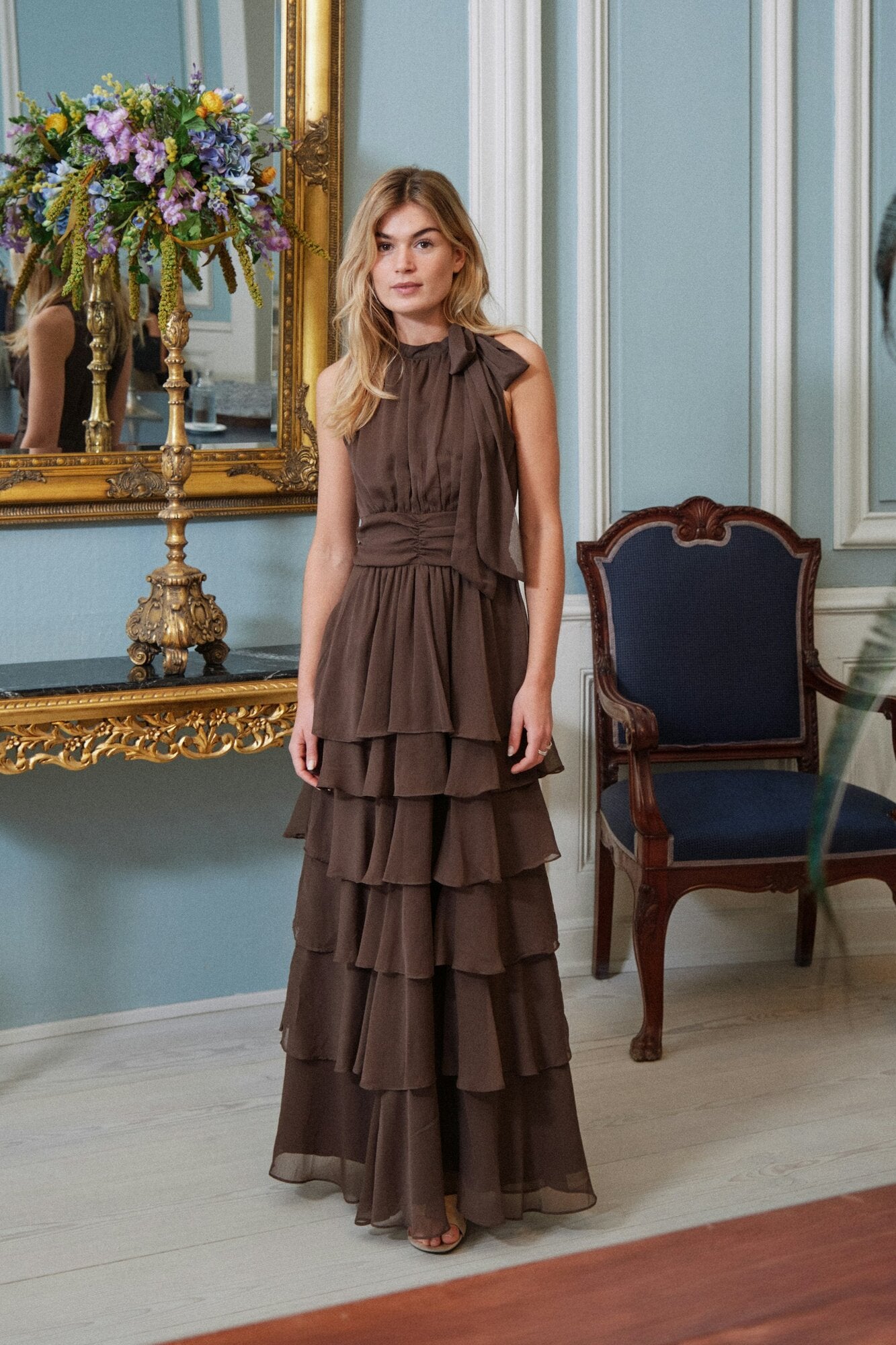 Marli Solid Chiffon kjole - Dusty Brown
