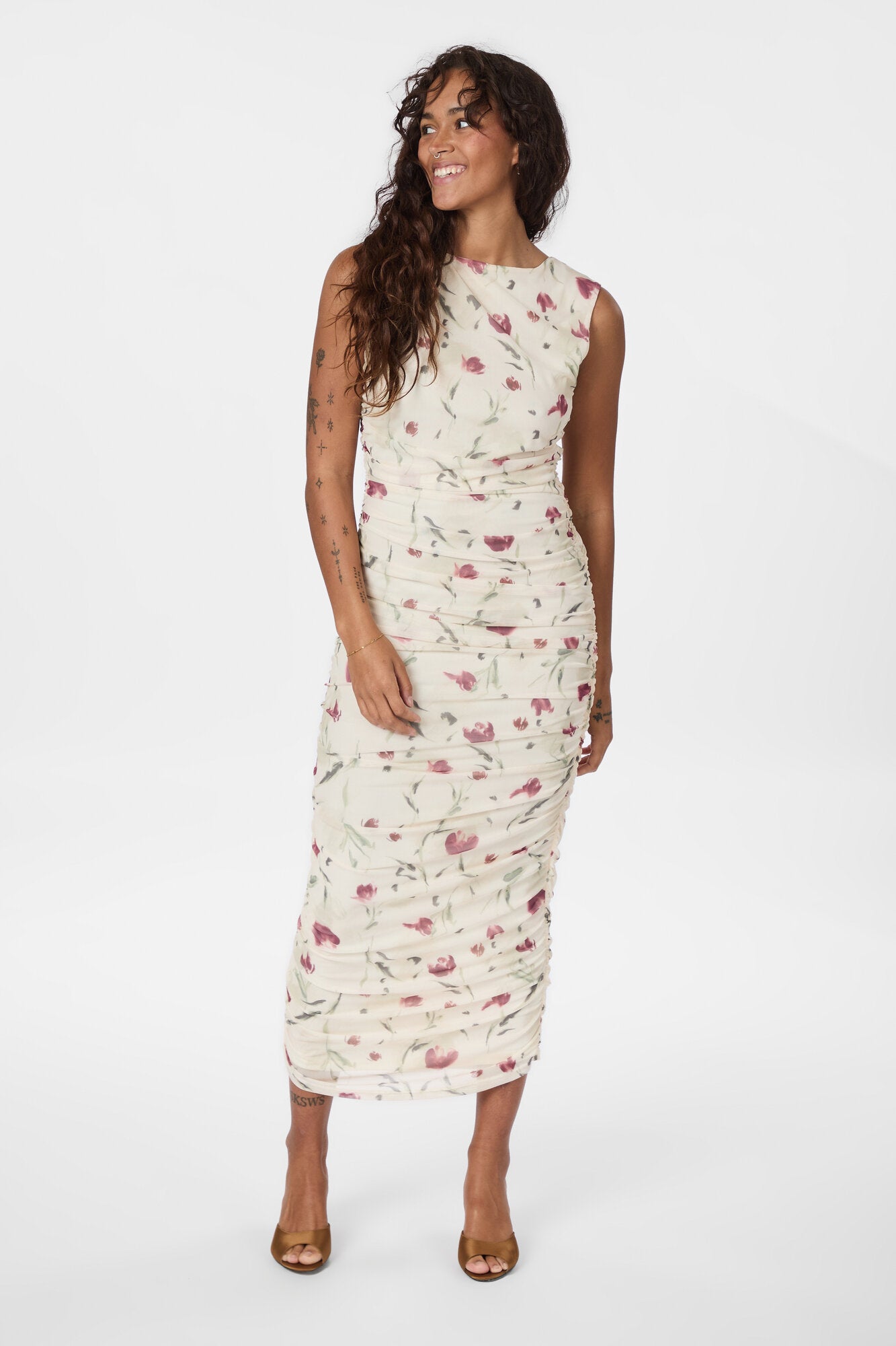 Corilina Artist Mesh midi kjole - creme