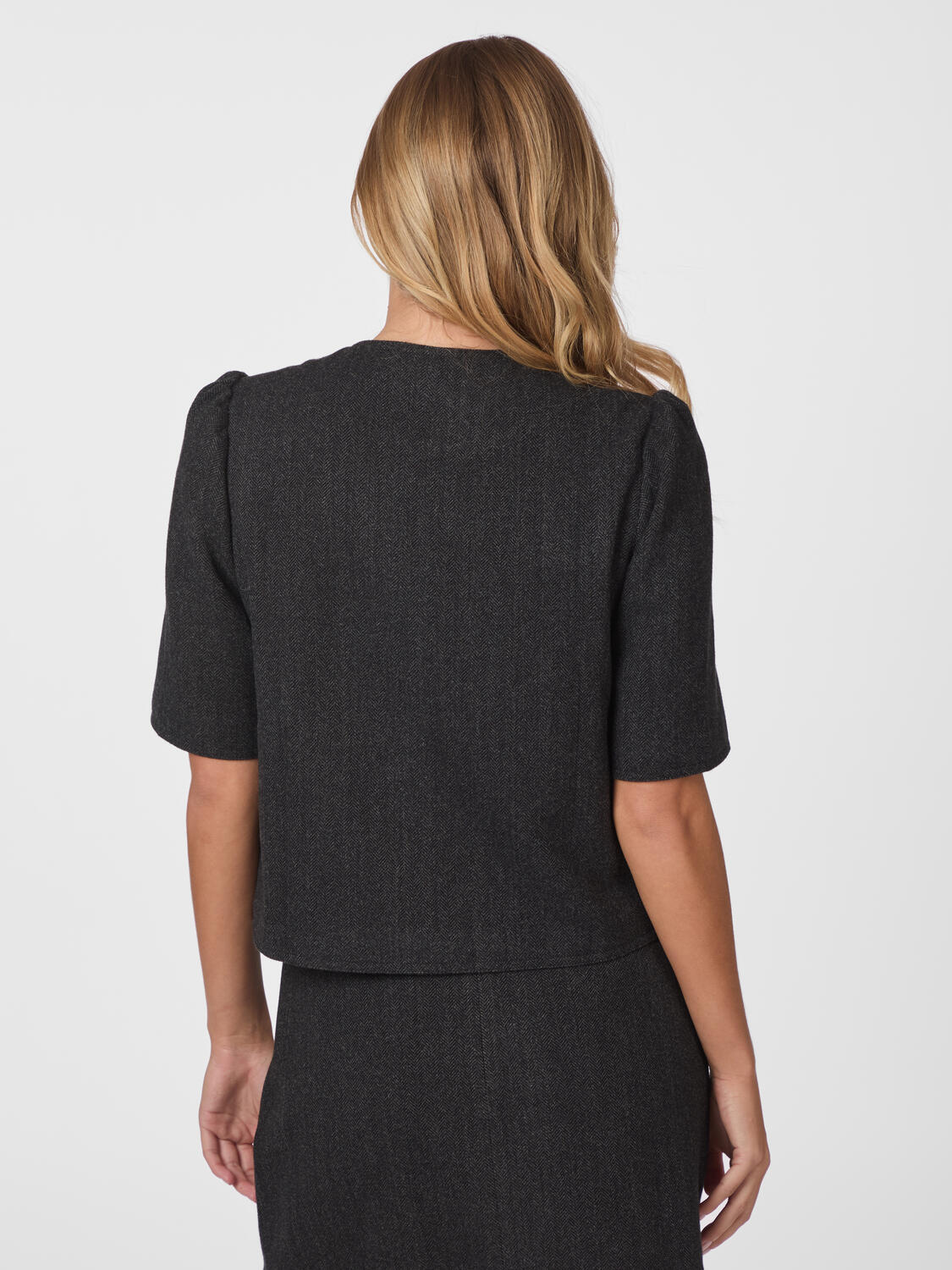 Xanthe Herringbone kortærmet blazer - mørkegrå