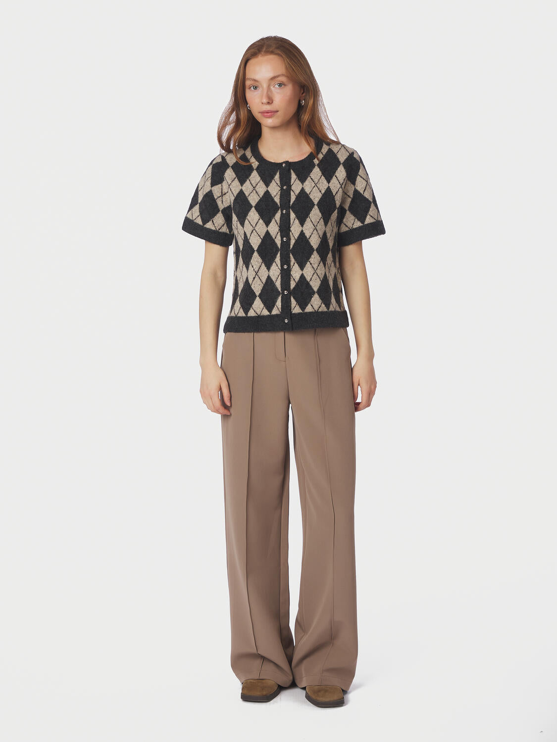 Allestar Check kortærmet cardigan - beige