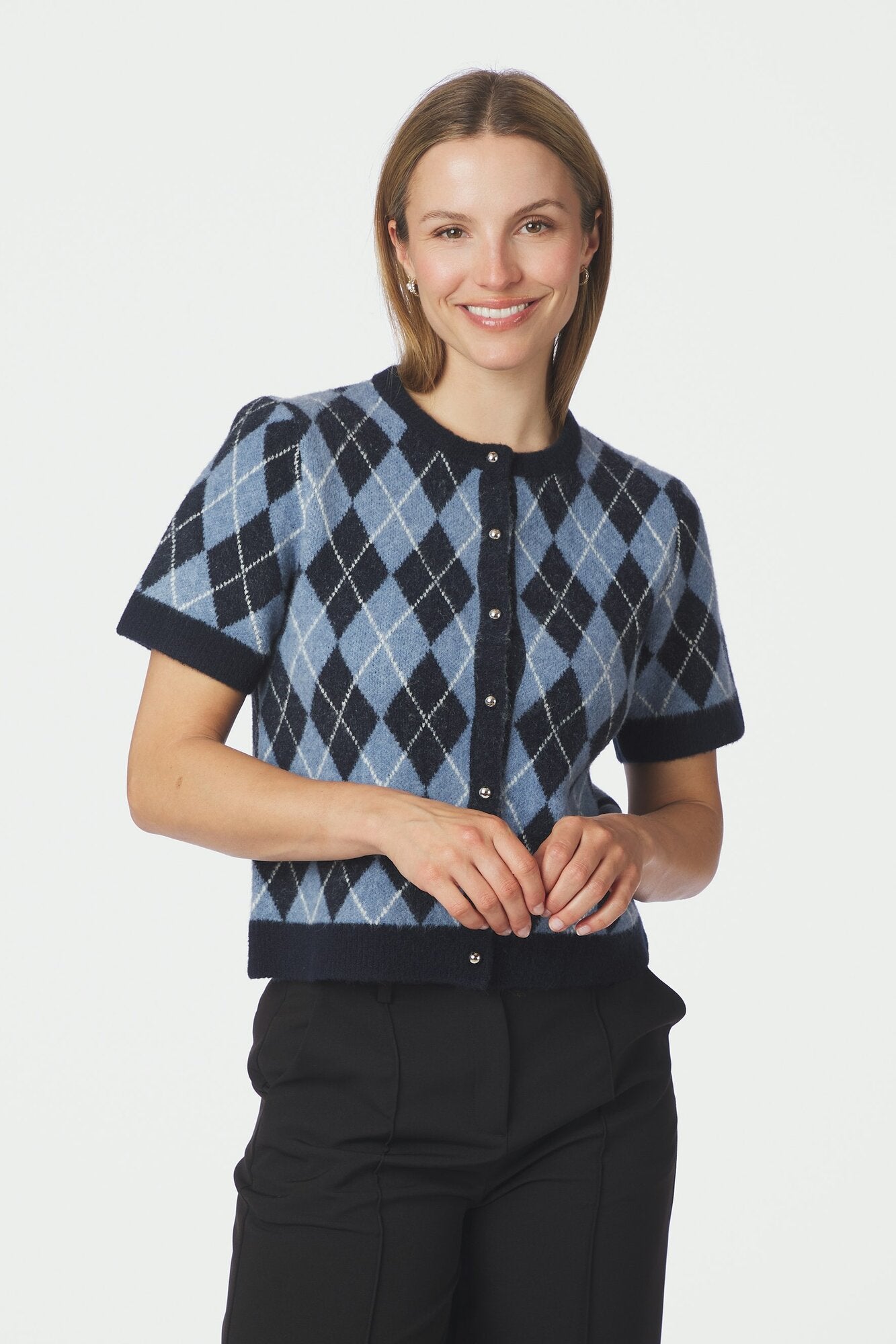 Allestar Check kortærmet cardigan - Navy
