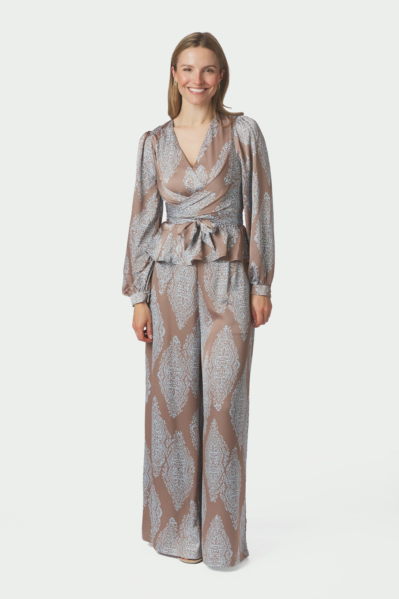 Rista Paisley Drop bluse - Dark Taupe/Light Blue