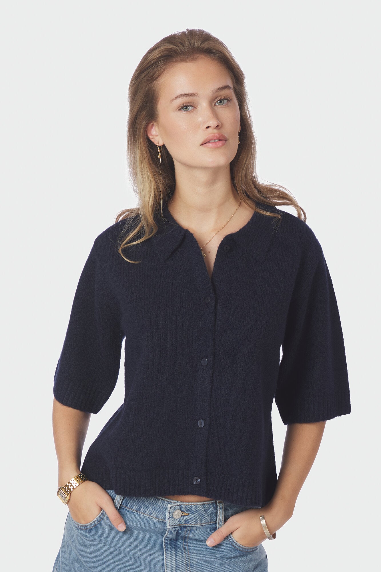 Cunna strikket polotrøje - Navy