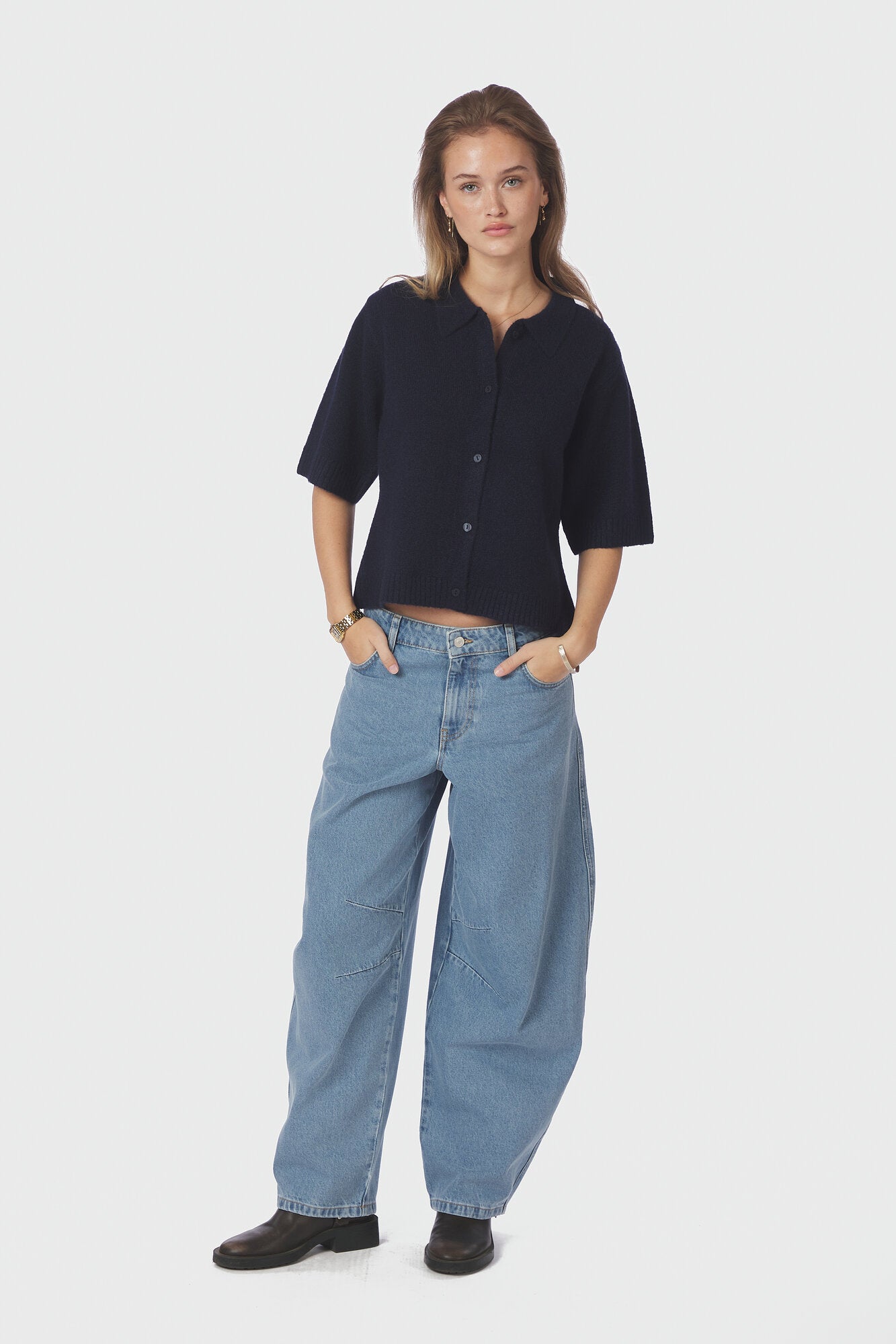 Cunna strikket polotrøje - Navy