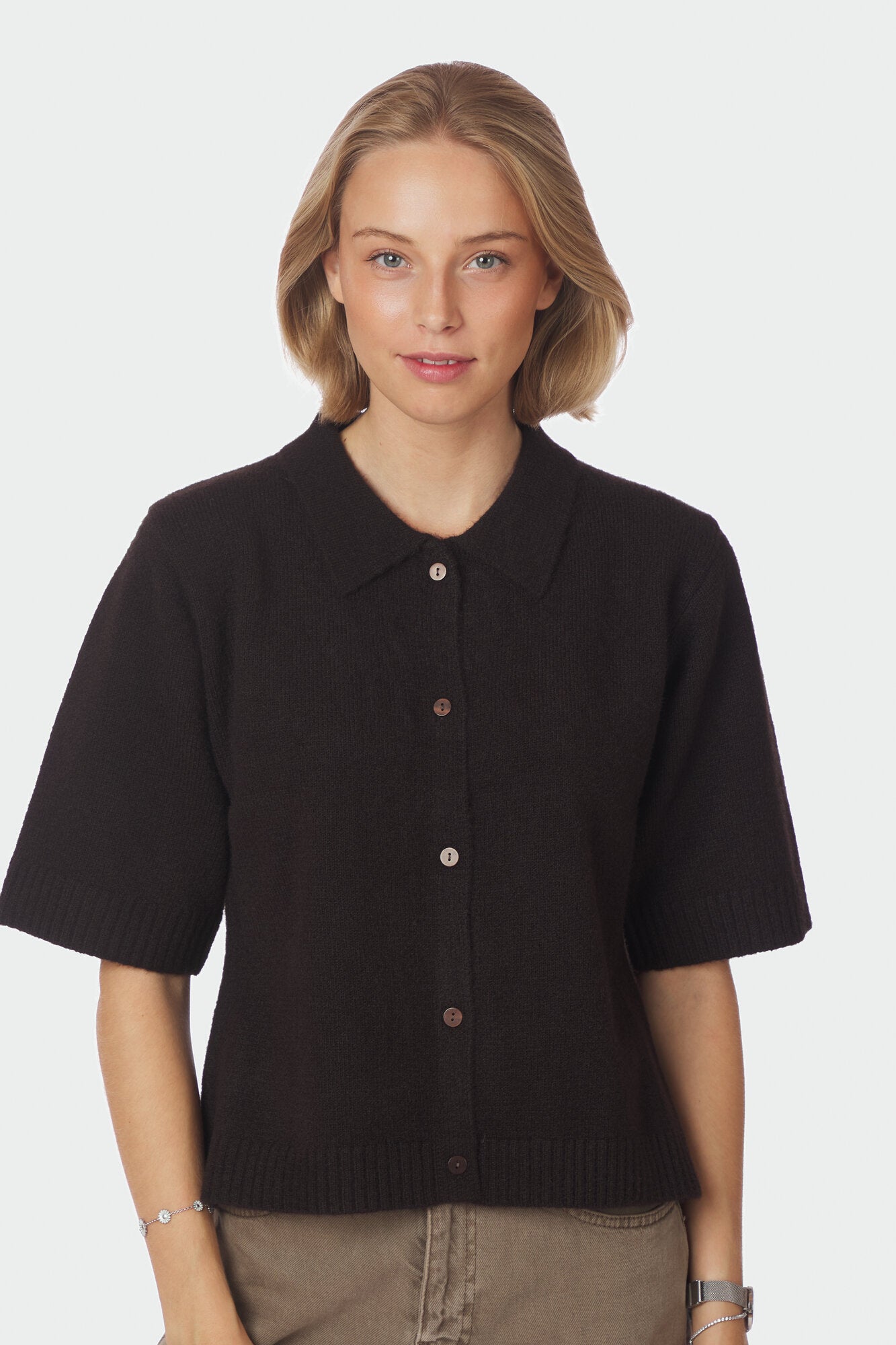 Cunna strikket polotrøje - mørkebrun