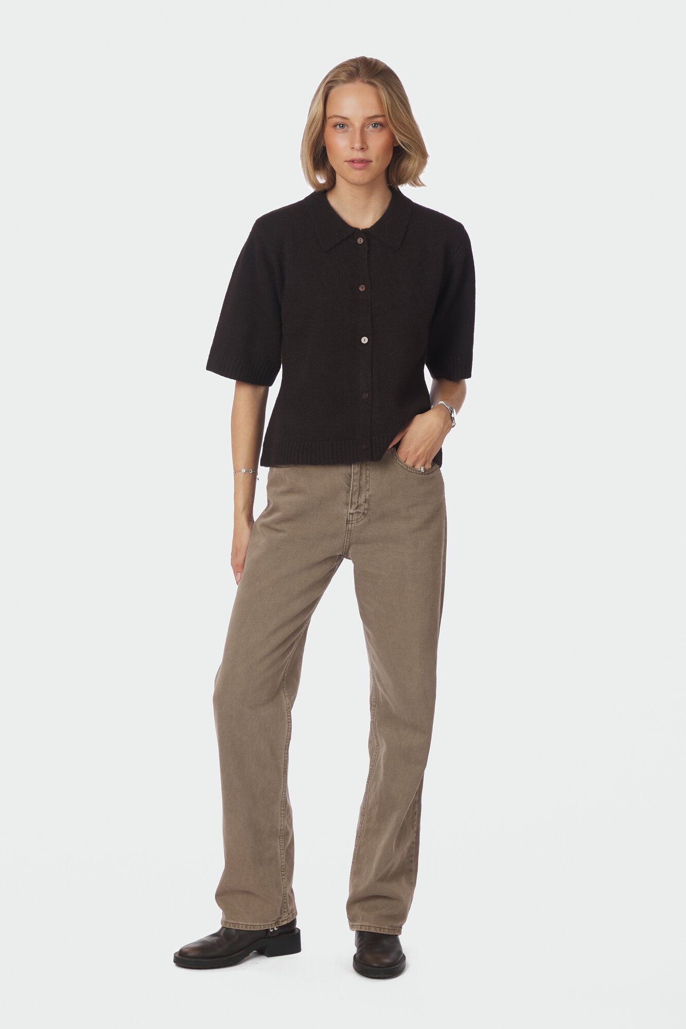 Cunna strikket polotrøje - mørkebrun