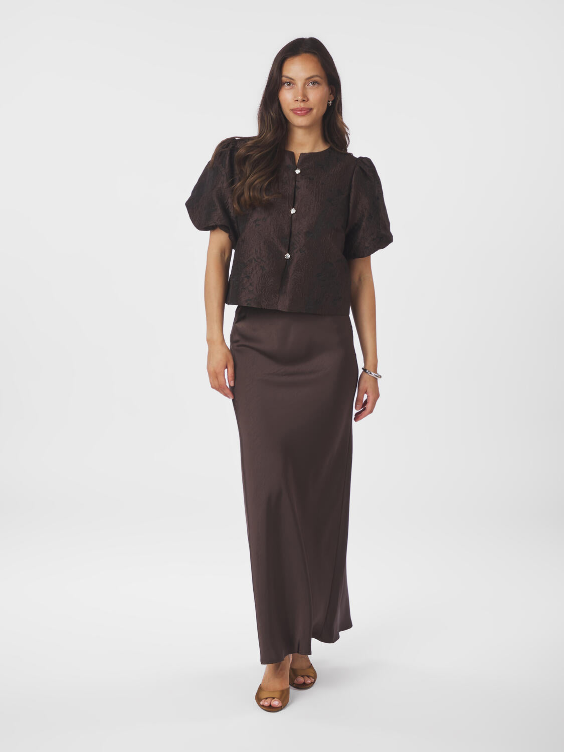 Aisa Brocade bluse - mørkebrun