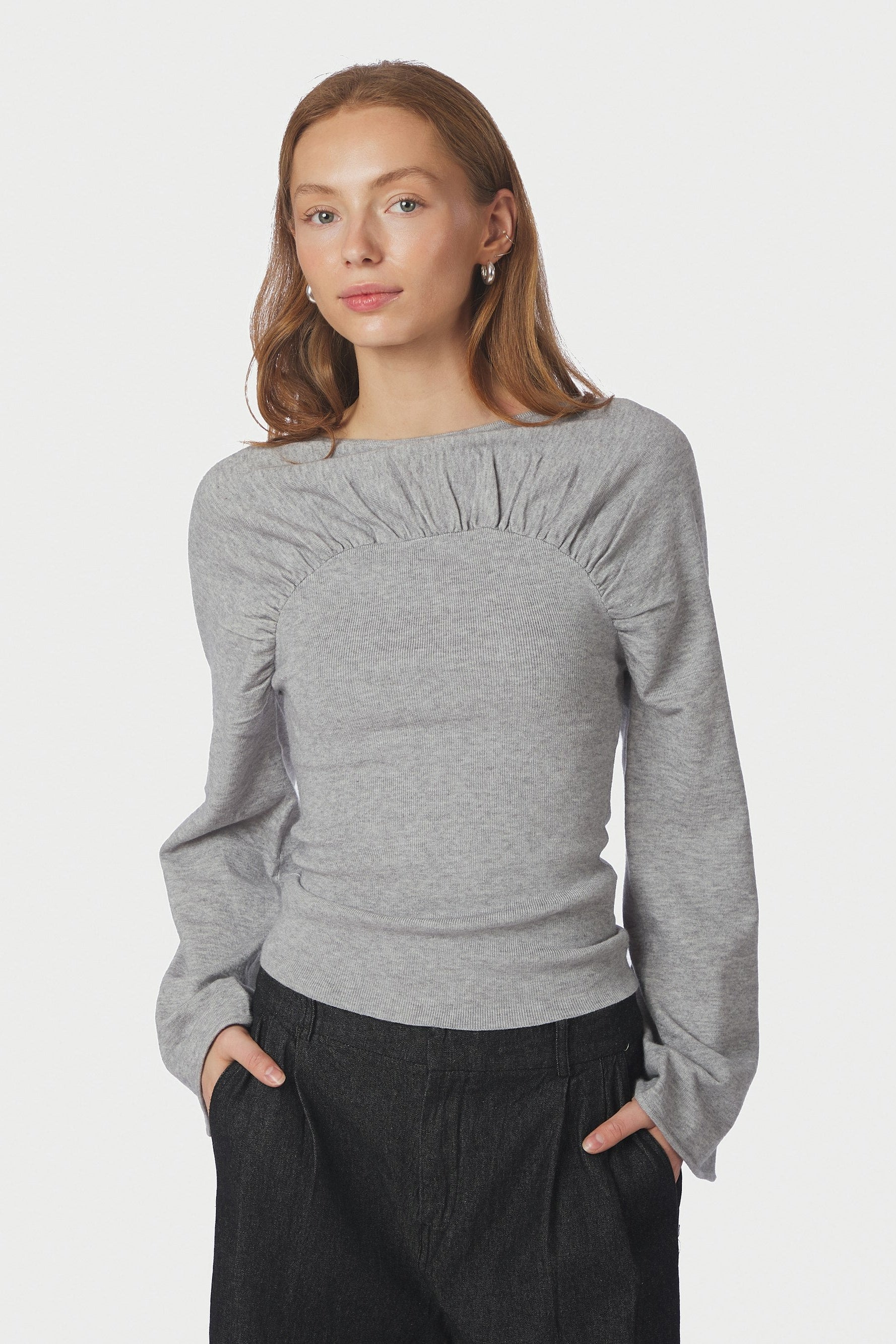 Kaiba Knit bluse - Light Grey Melange