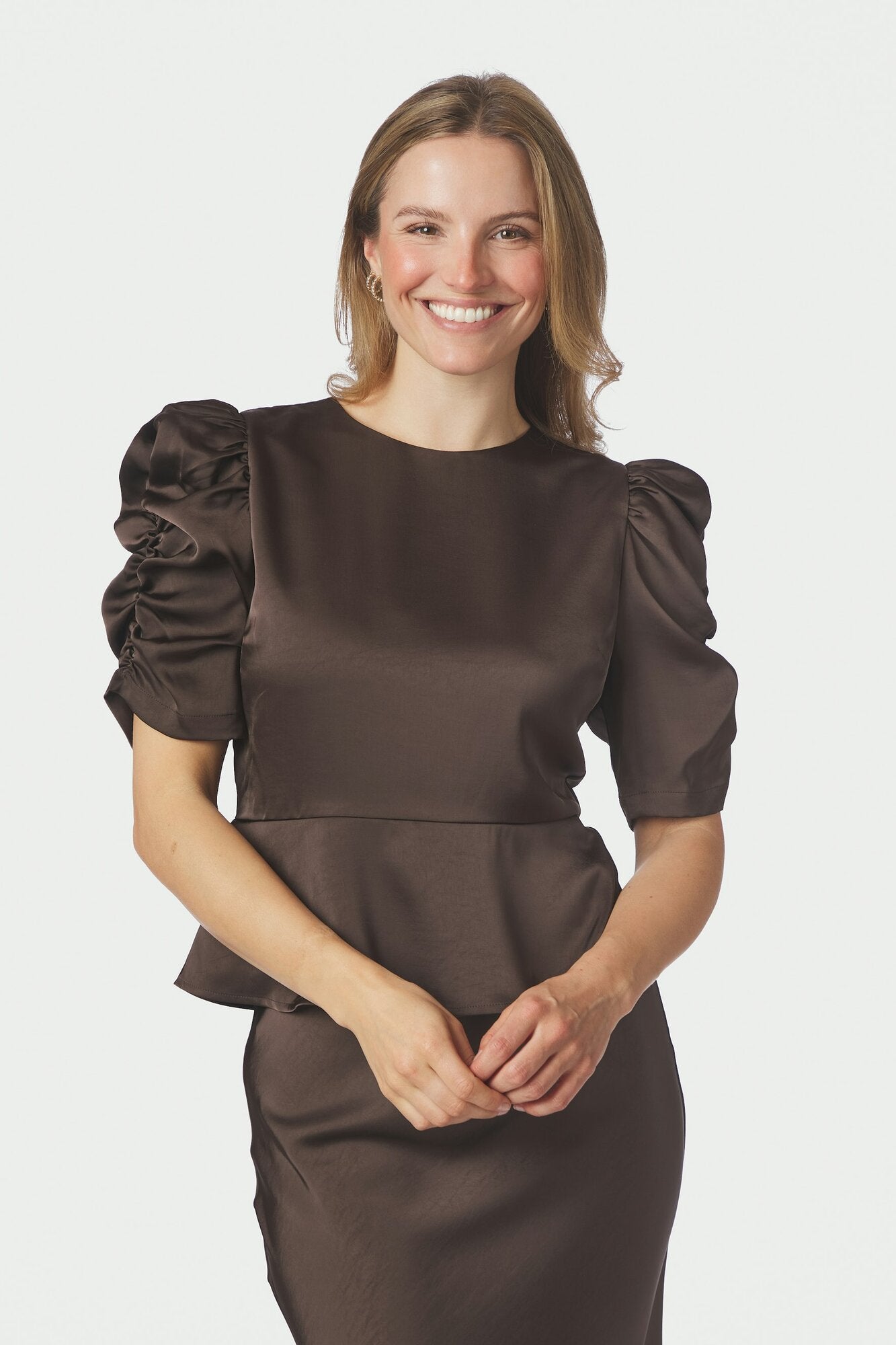 Benua Heavy Sateen bluse - Dark Brown