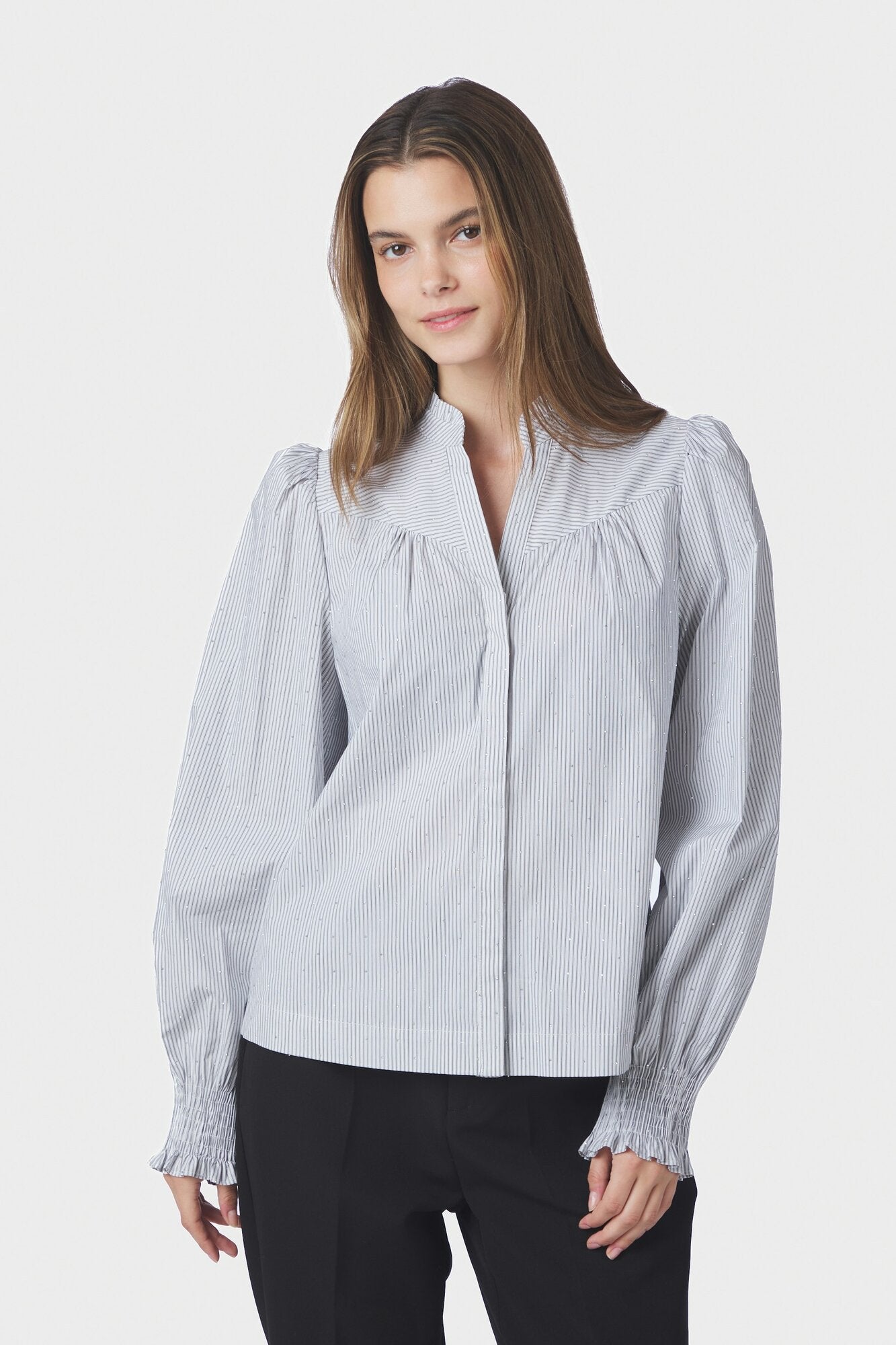 Astrida Stripe Stone skjortebluse - hvid