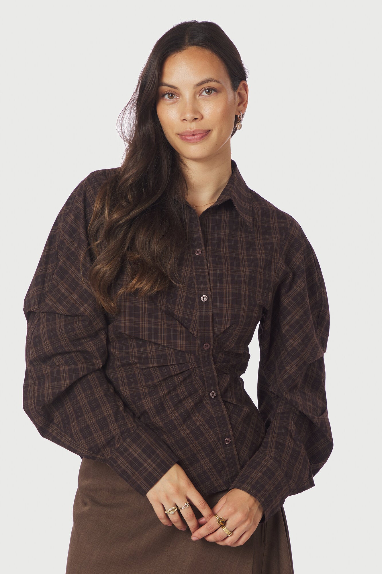 Neoella Check skjorte - mørkebrun