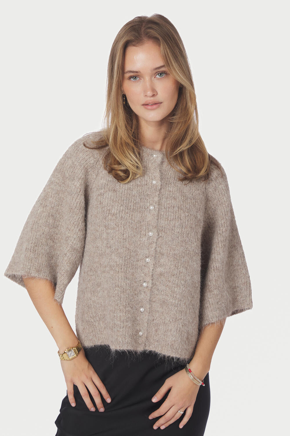 Amaya Fluffy Knit cardigan - Beige Melange