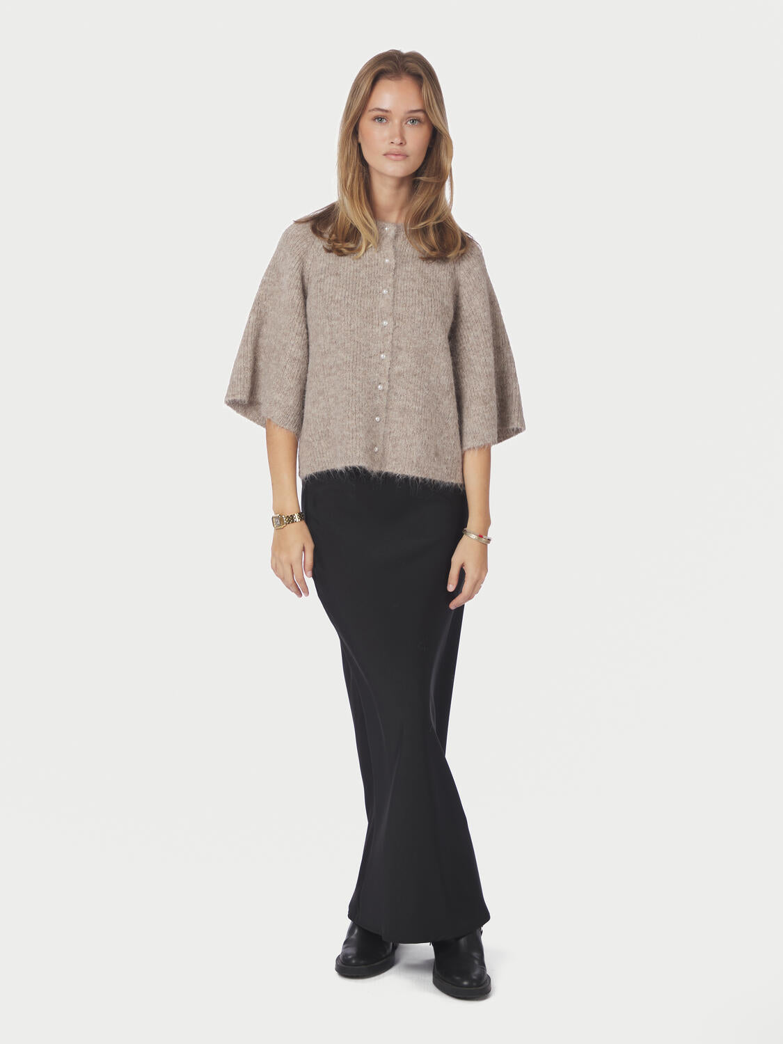 Amaya Fluffy Knit cardigan - Beige Melange