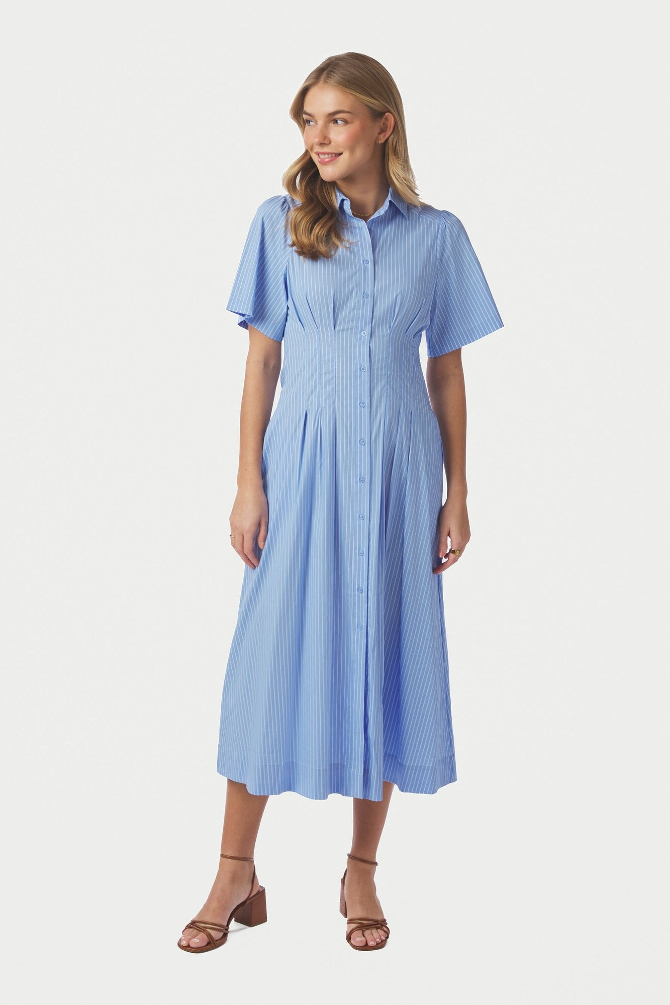 Baia Stripe Poplin kjole - lyseblå