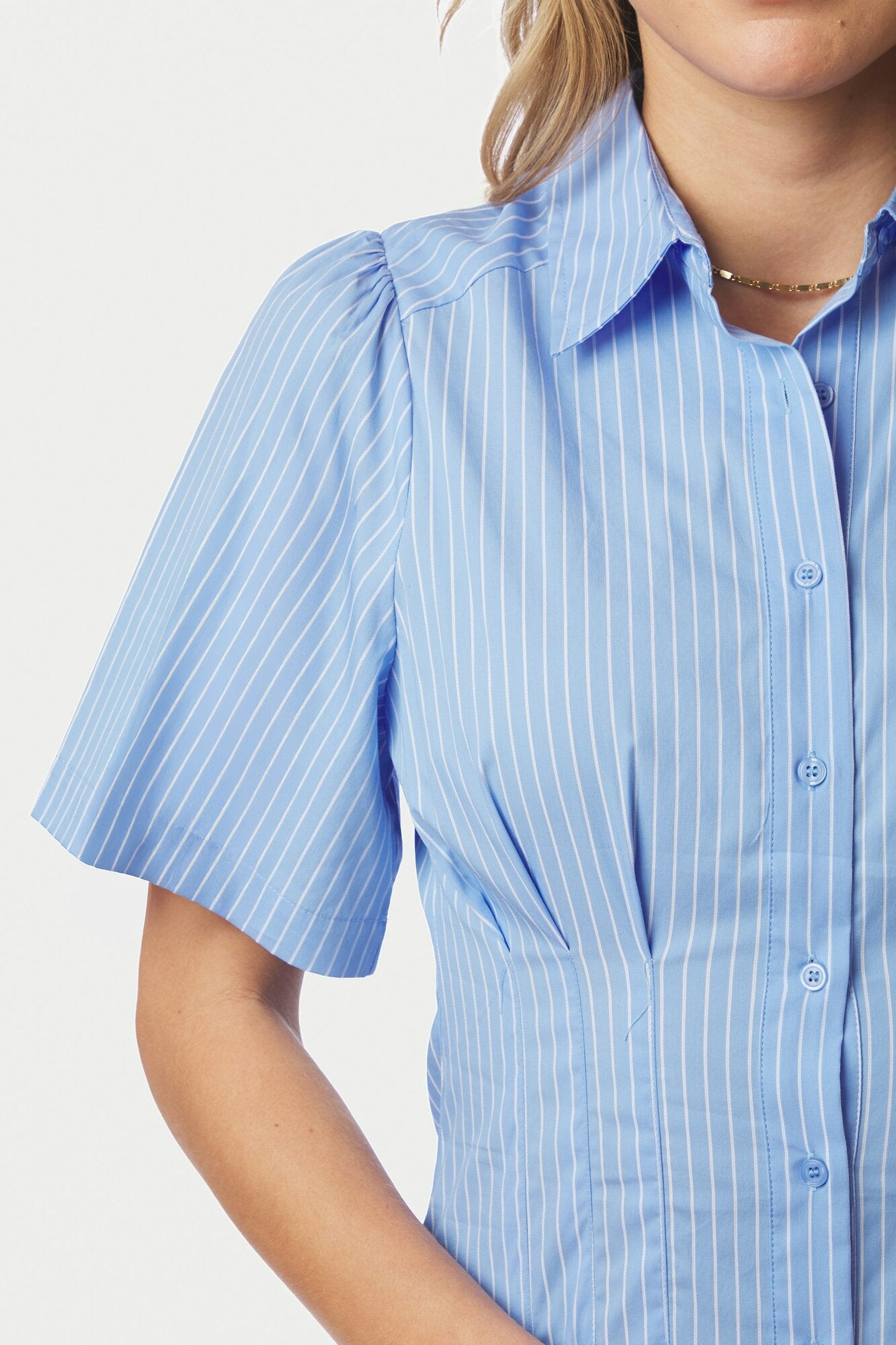 Baia Stripe Poplin kjole - lyseblå