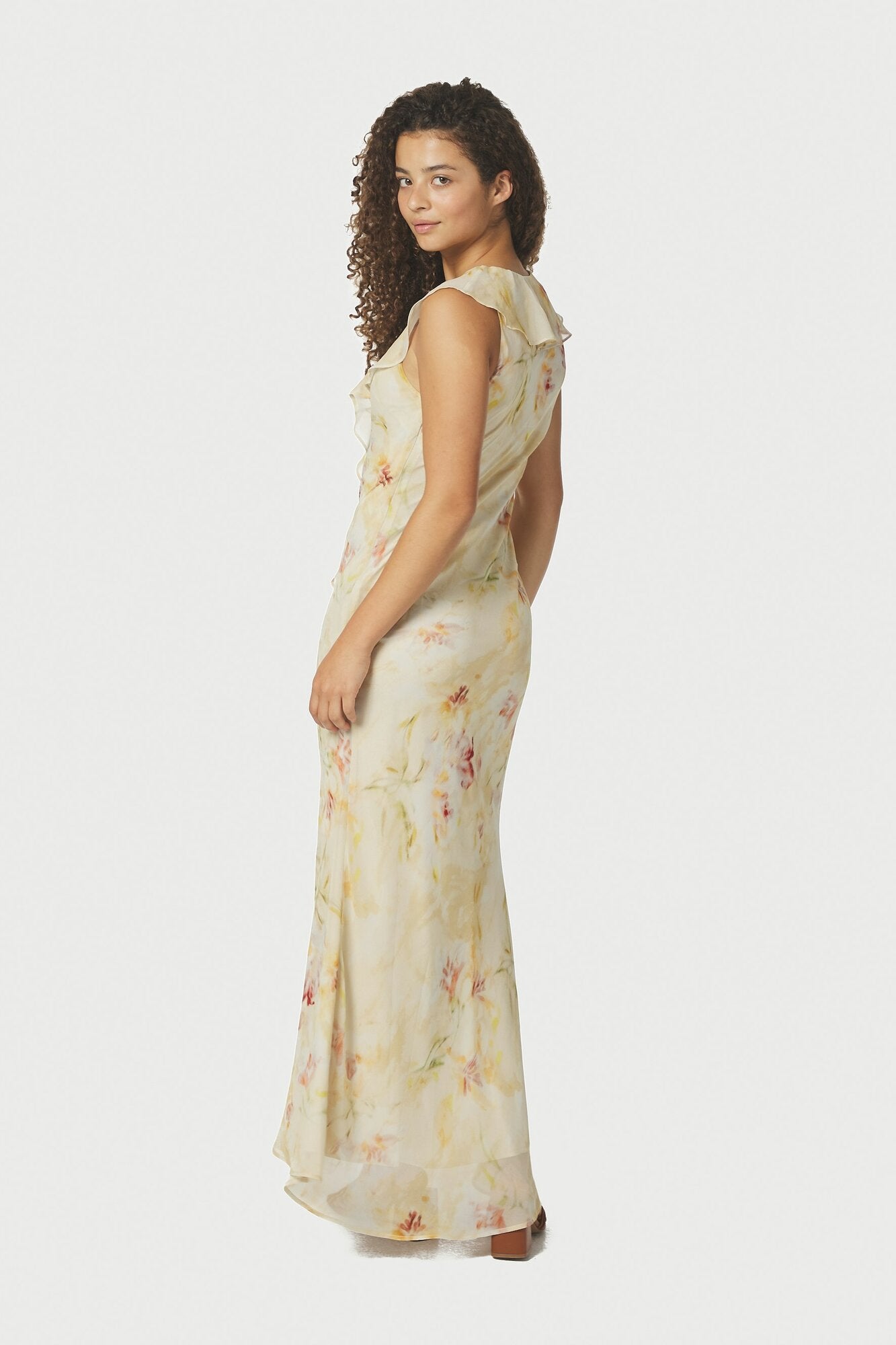Zella Chiffon Print kjole - Dusty Yellow