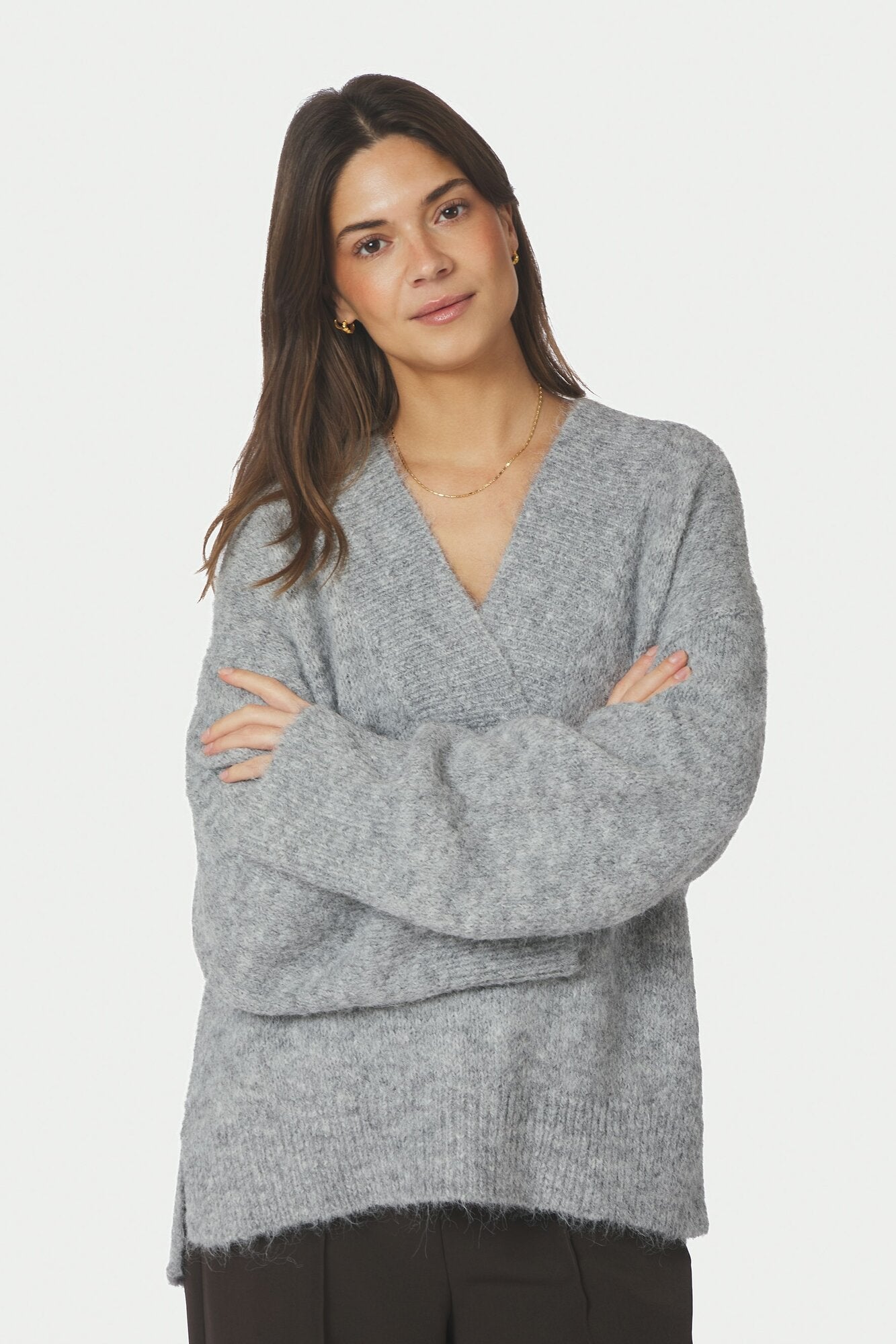 Melli Fluffy striktrøje - Grey Melange