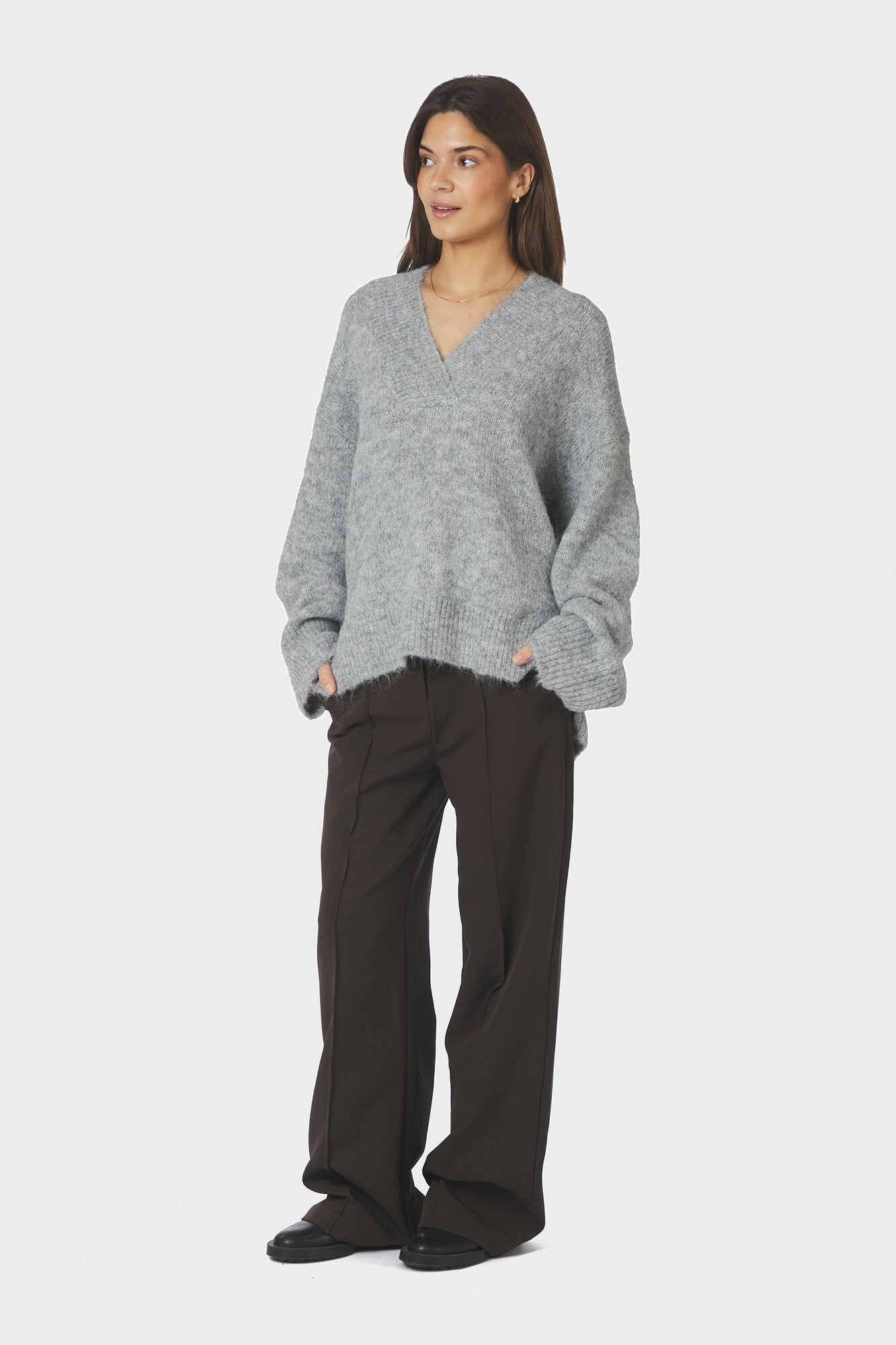 Melli Fluffy striktrøje - Grey Melange