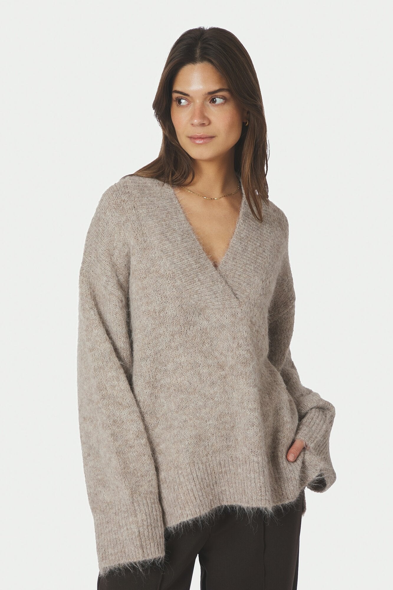 Melli Fluffy striktrøje - Beige Melange