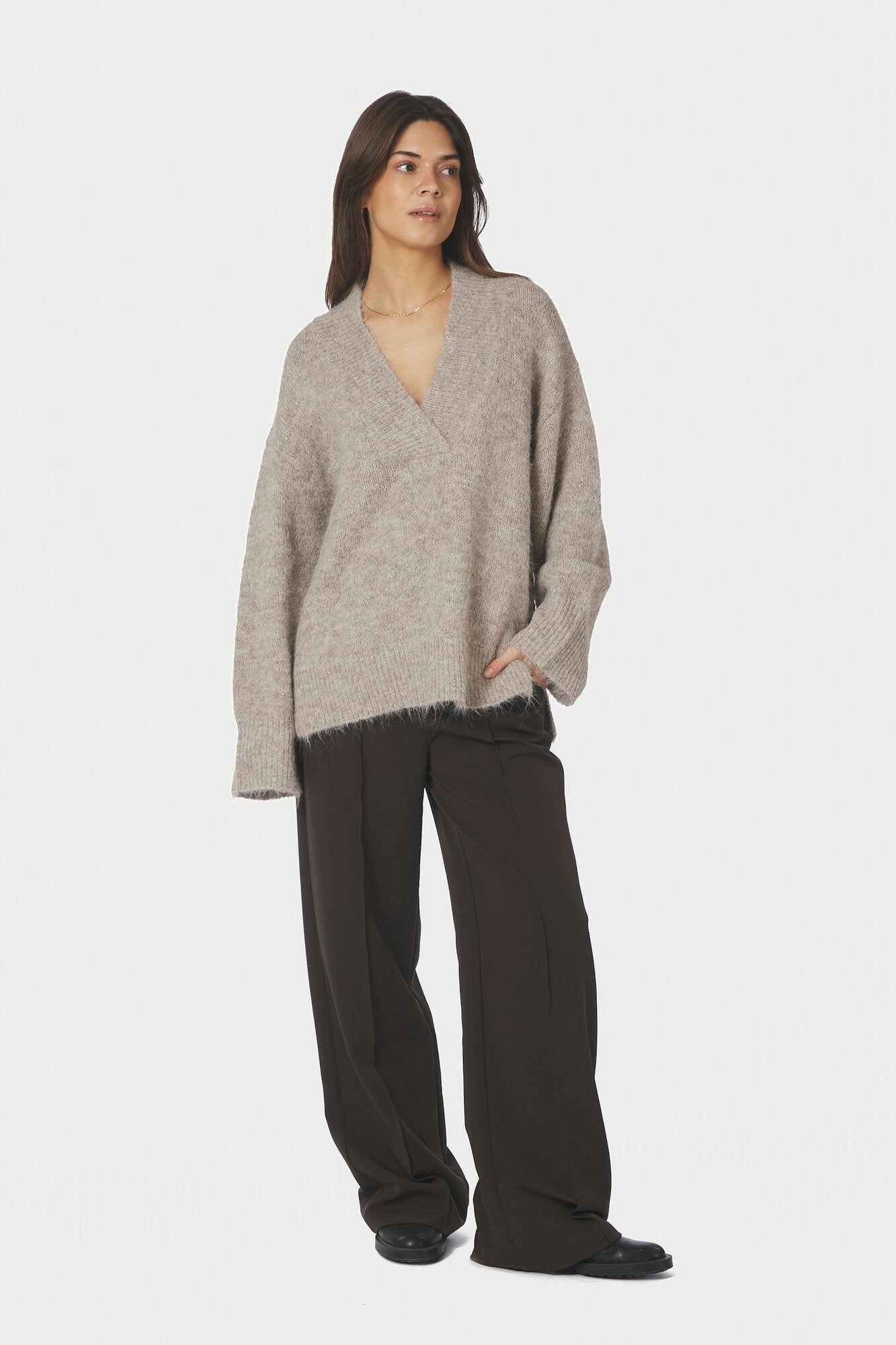 Melli Fluffy striktrøje - Beige Melange