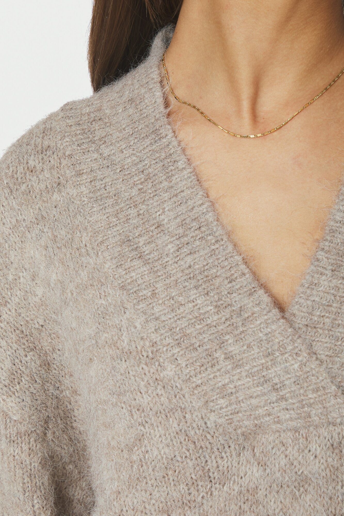 Melli Fluffy striktrøje - Beige Melange